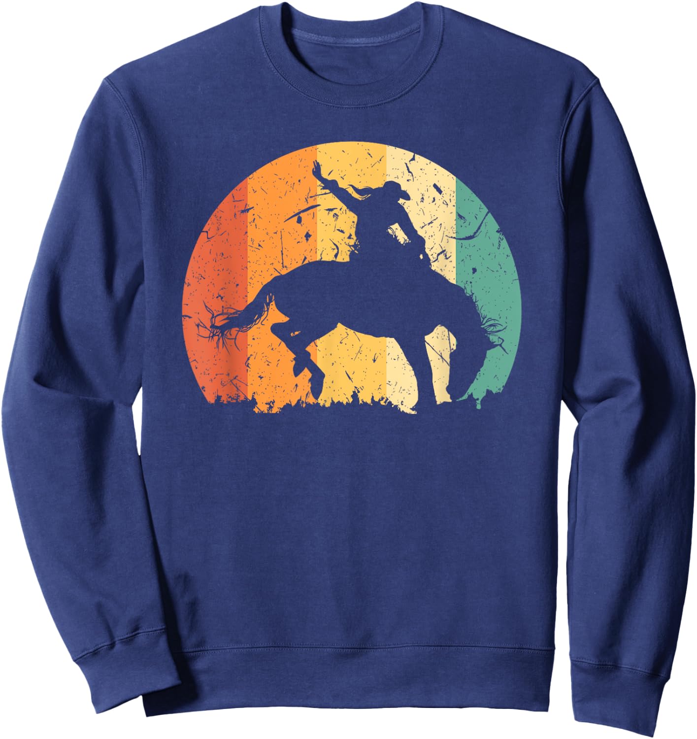 Bronc Riding Bucking Horse Rodeo Western Cowgirl Graphic Sweatshirt - Sweatshirt | Navy