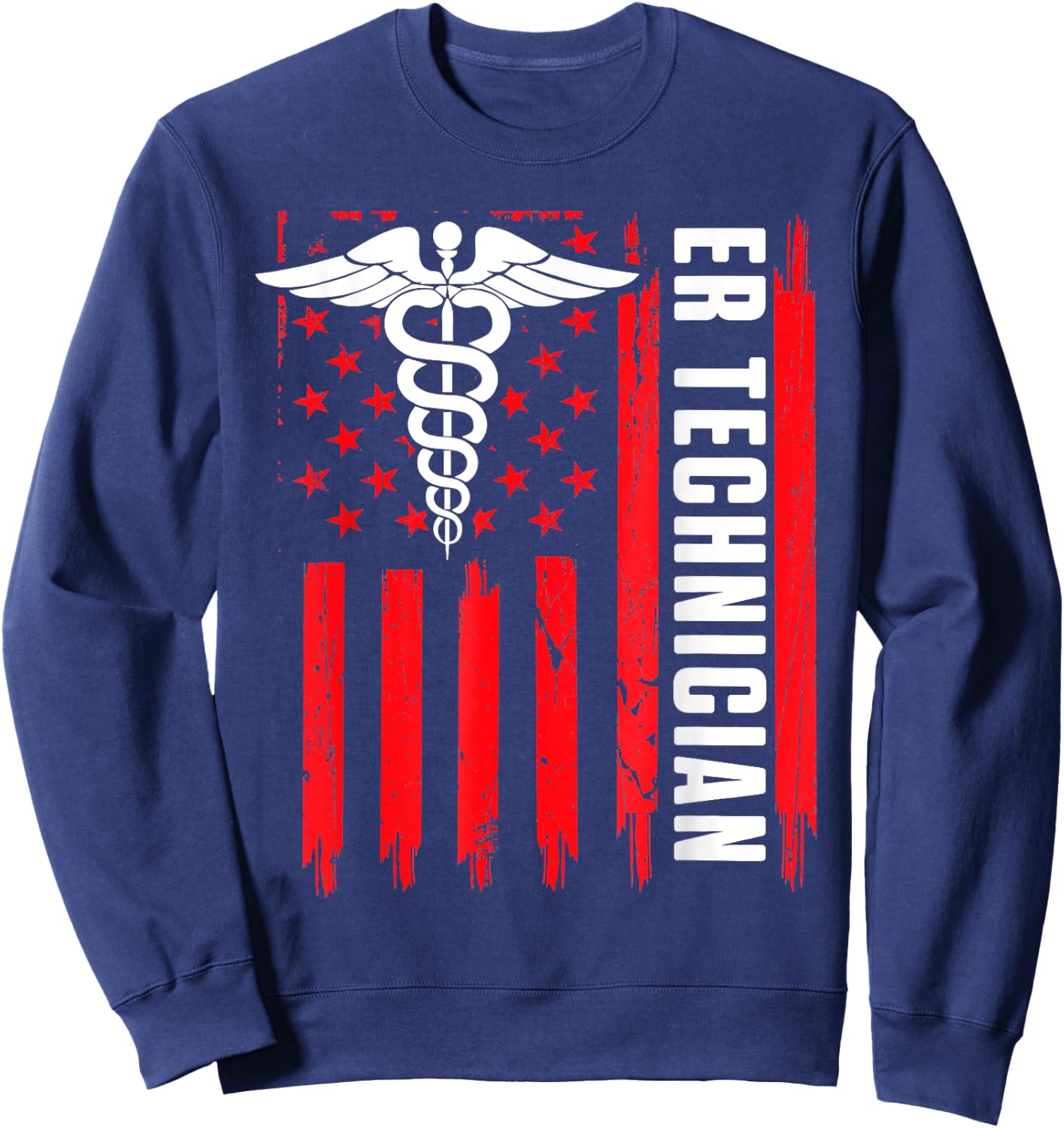 ER Technician Brain Emergency Room Tech American Flag Women Men Sweatshirt - Sweatshirt | Navy