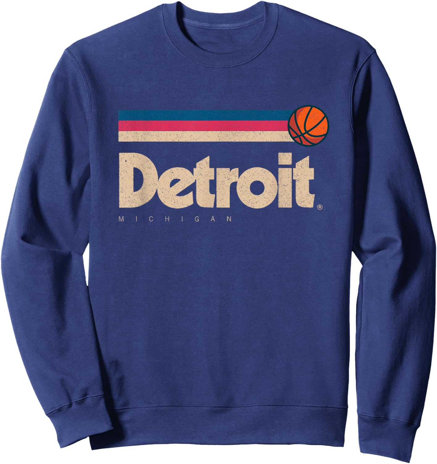 Blue Detroit Basketball B-Ball City Michigan Retro Detroit Sweatshirt - Sweatshirt | Navy