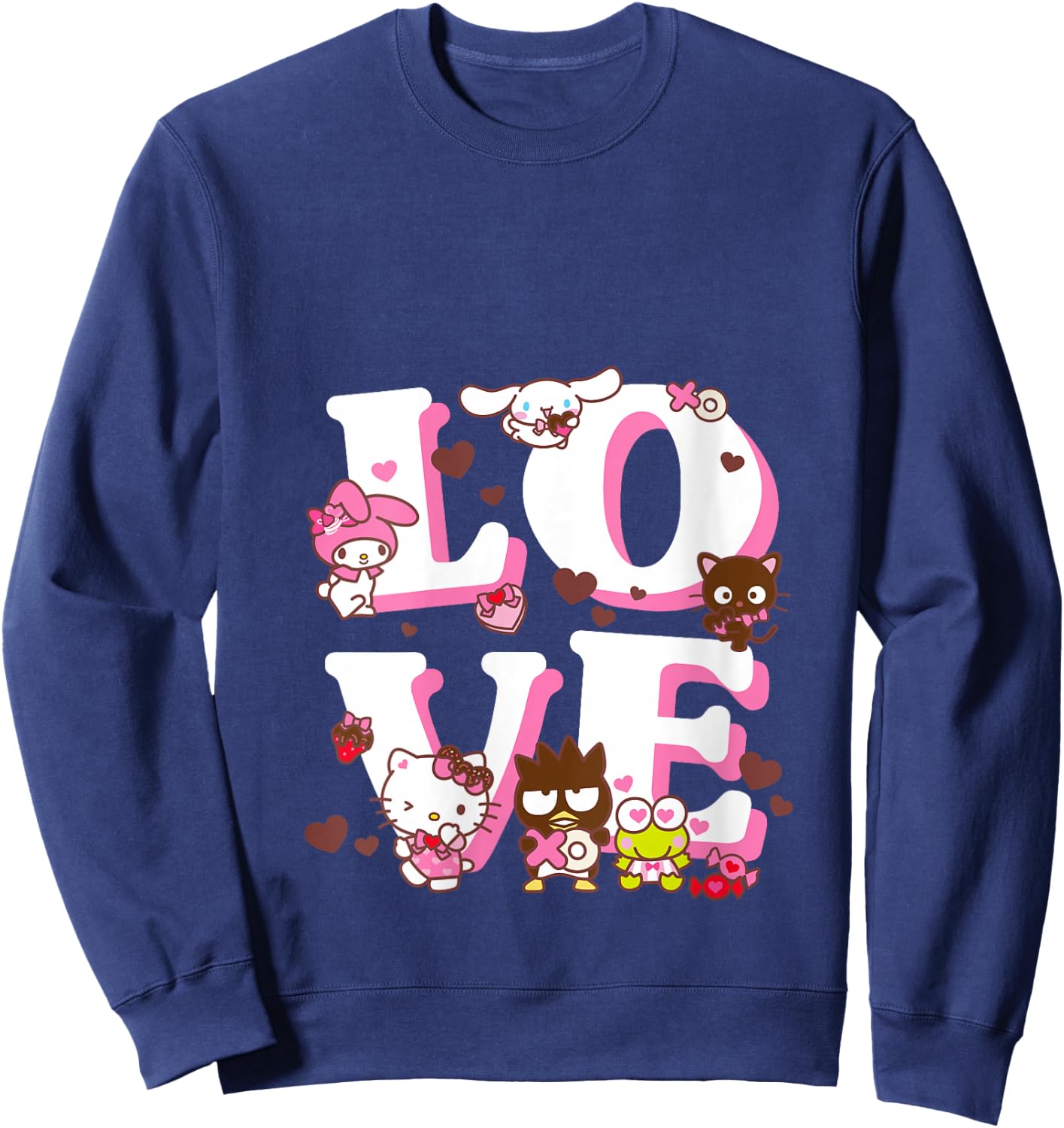 Women's Hello Kitty Valentine's Day Love Cute Sanrio Friends V-Neck Sweatshirt - Sweatshirt | Navy