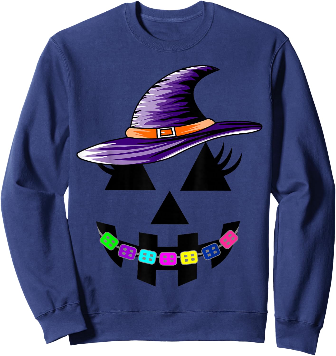 Halloween Pumpkin with Braces Orthodontist Costume Kids Sweatshirt - Sweatshirt | Navy