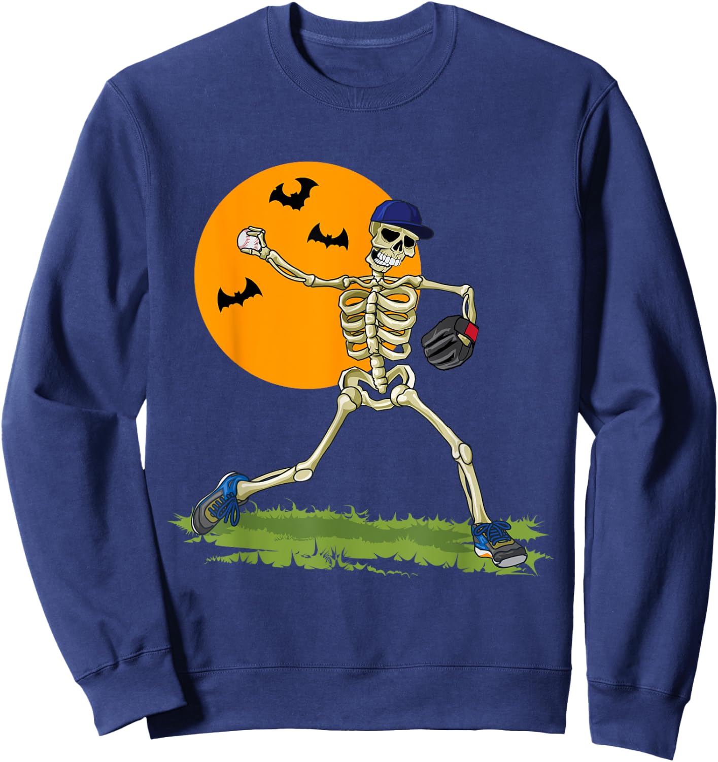 Baseball Skeleton Halloween Men Boys Baseball Halloween Sweatshirt - Sweatshirt | Navy