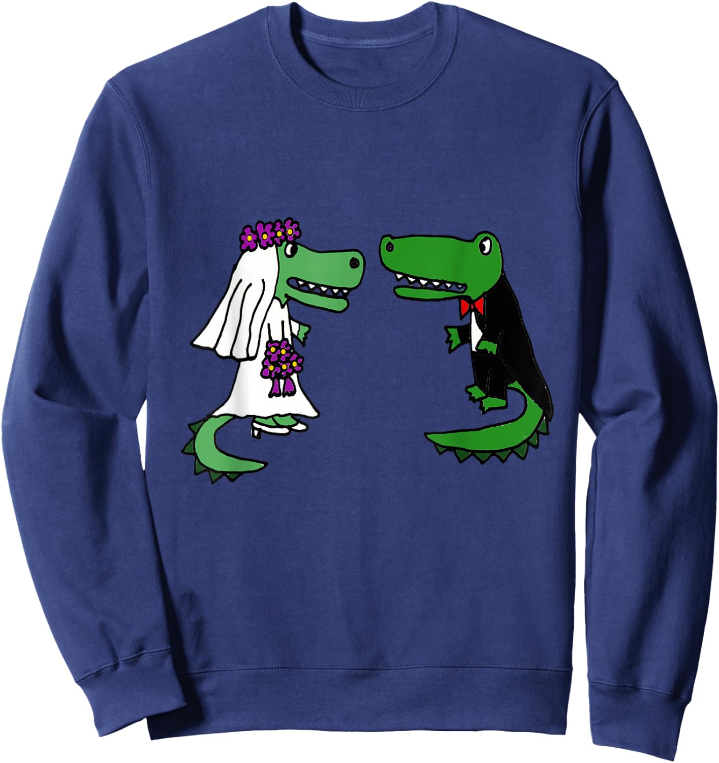 Smiletodaytees Fun Bride and Groom Alligator Wedding Sweatshirt - Sweatshirt | Navy