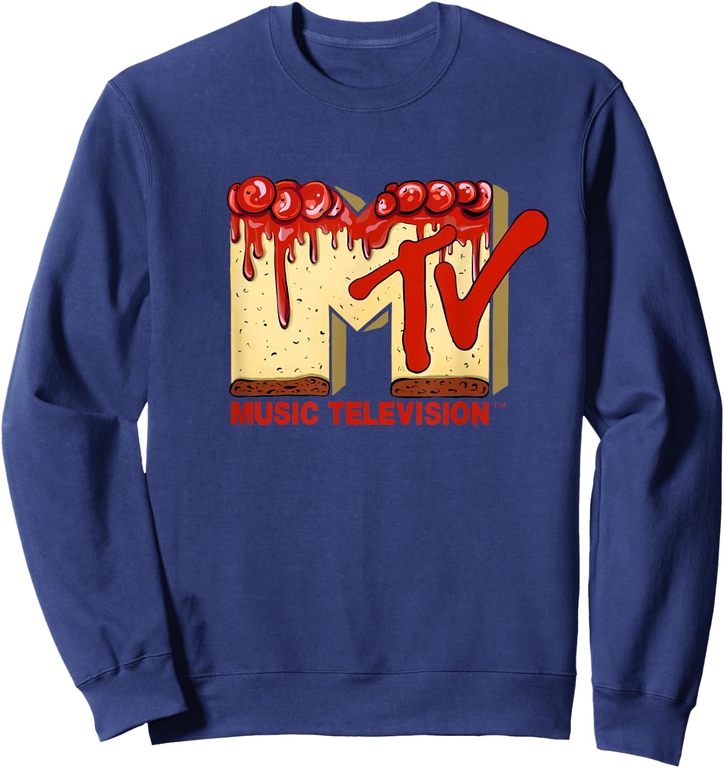 Original MTV Logo with a tasty cherry pie cake Sweatshirt - Sweatshirt | Navy
