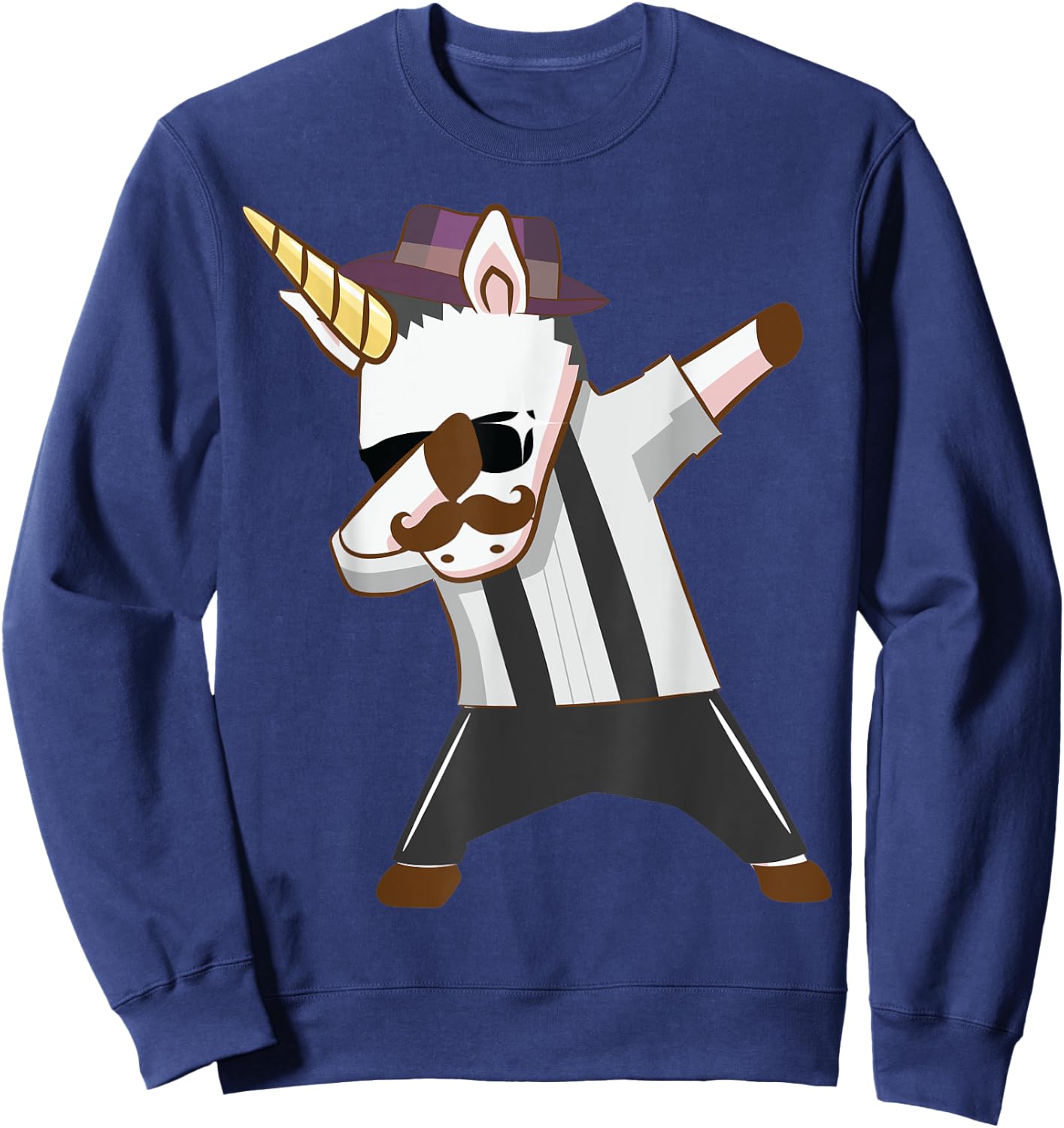 Unicorn Shirt , Funny Mustache Unicorn Dabbing Shirt Sweatshirt - Sweatshirt | Navy