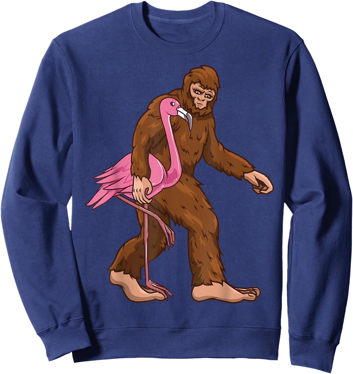 Bigfoot Flamingo Bird Sasquatch Men Women Funny Sweatshirt - Sweatshirt | Navy
