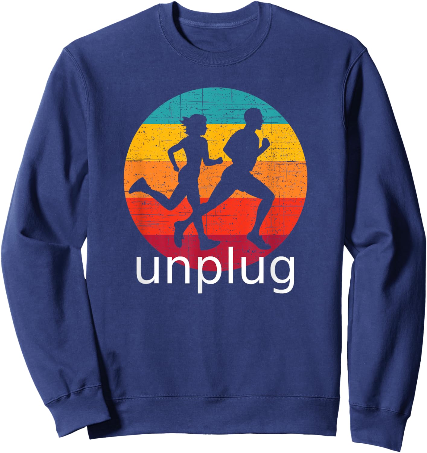 Vintage Running Unplug over Retro Sunset Sweatshirt - Sweatshirt | Navy