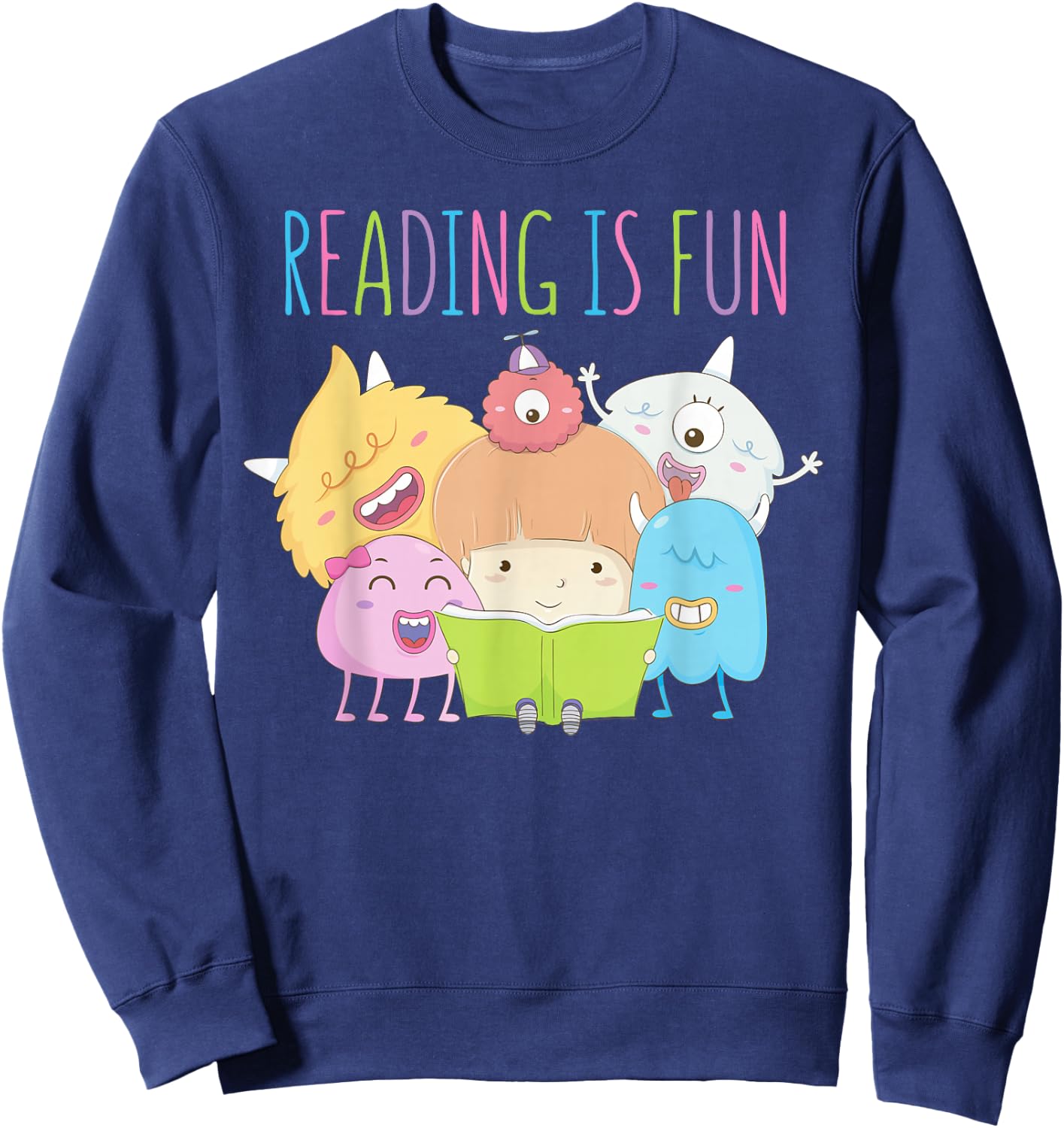 Reading Teacher Reading is Fun Monster Book Lover Fun Kids Sweatshirt - Sweatshirt | Navy