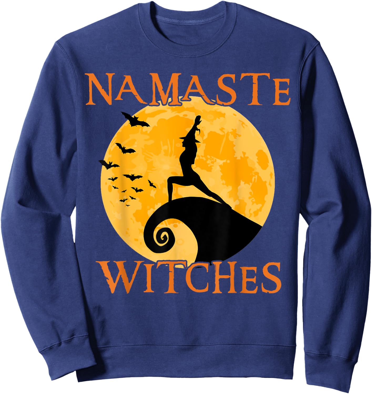 Namaste Witches Yoga Warrior I Pose Halloween Yoga Sweatshirt - Sweatshirt | Navy