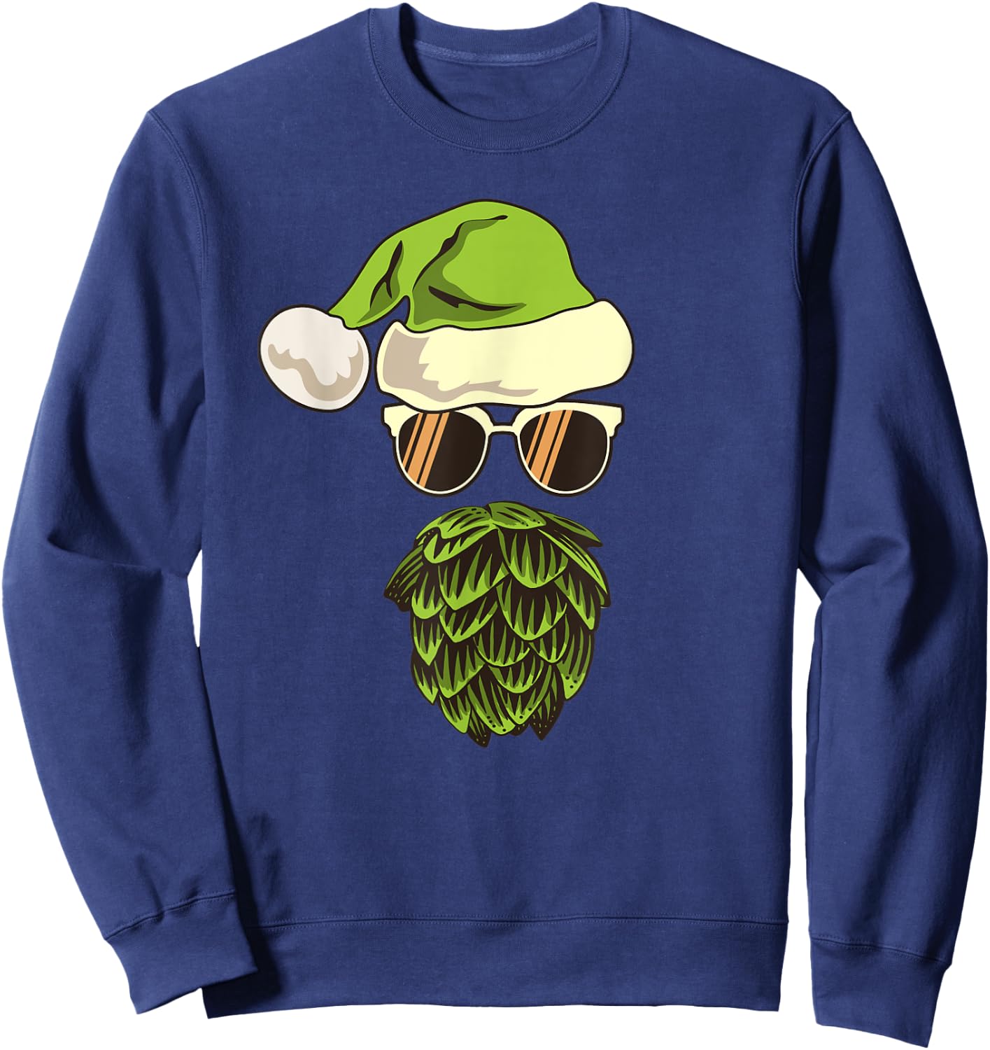 Santa Claus Hat Hop Beard Beer Lover Ugly Christmas Sweatshirt - Sweatshirt | Navy