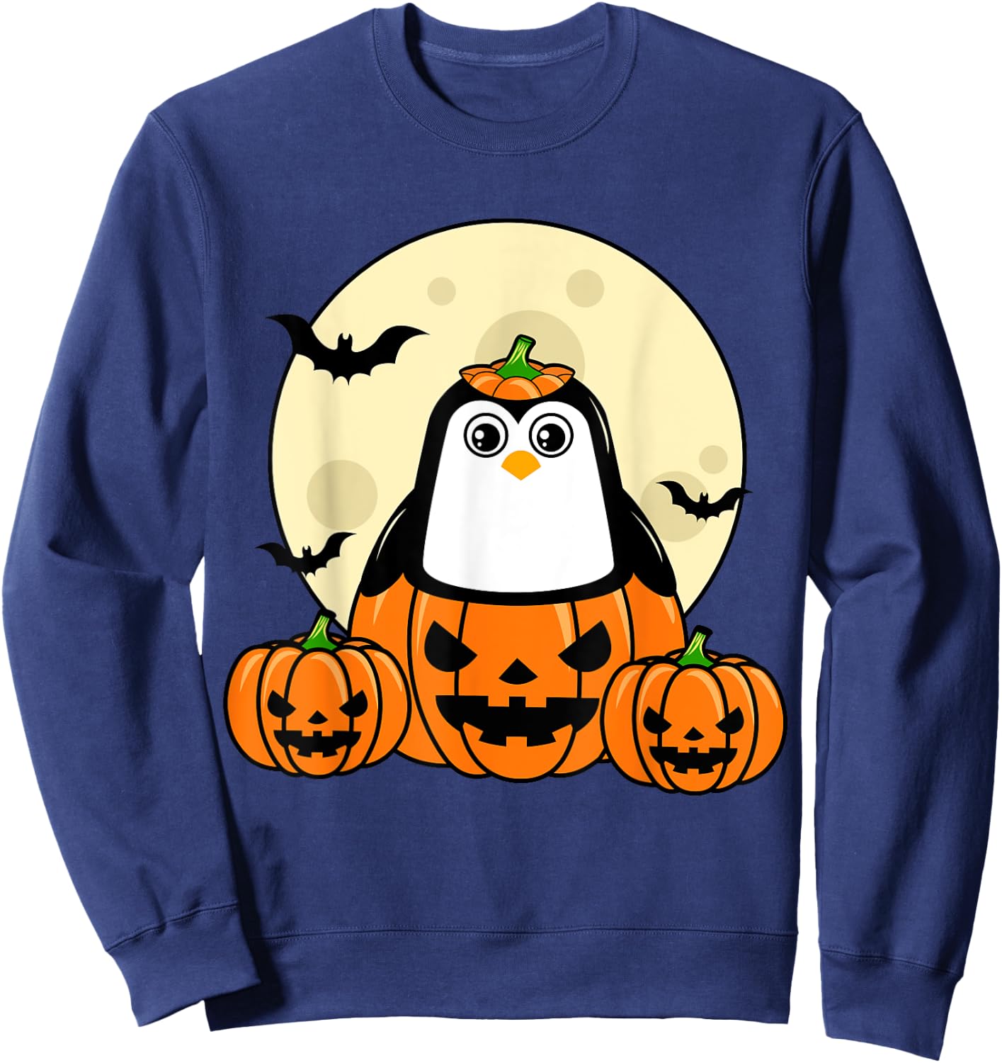Penguin Pumpkin Moon Bats Costume Cute Easy Halloween Idea Sweatshirt - Sweatshirt | Navy
