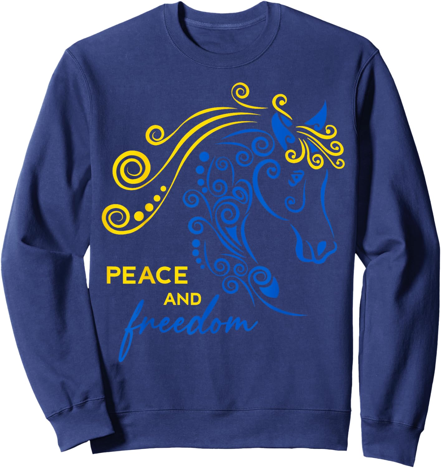 Ukraine Peace and Freedom Ukrainian Horse Flag Blue Yellow Sweatshirt - Sweatshirt | Navy