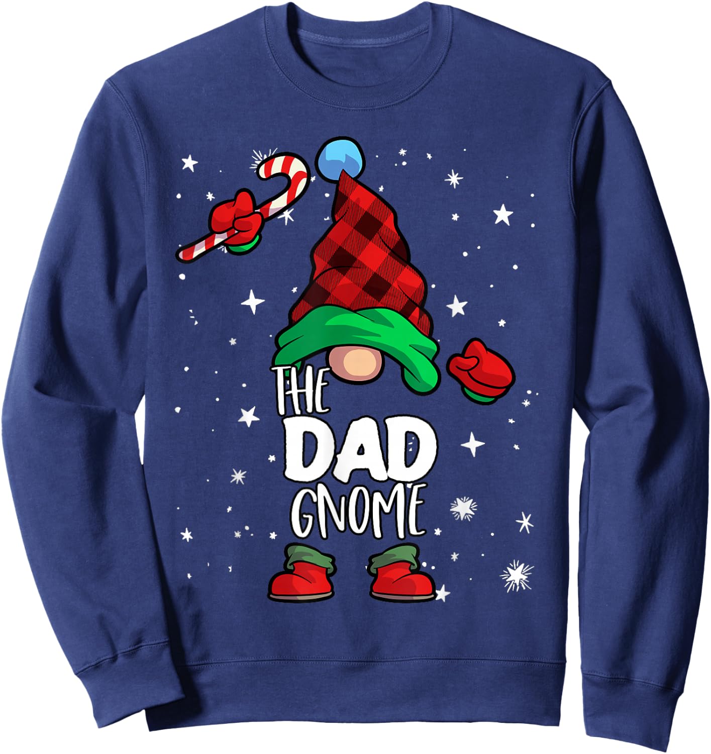 Dad Gnome Red Buffalo Plaid Matching Family Christmas Sweatshirt - Sweatshirt | Navy