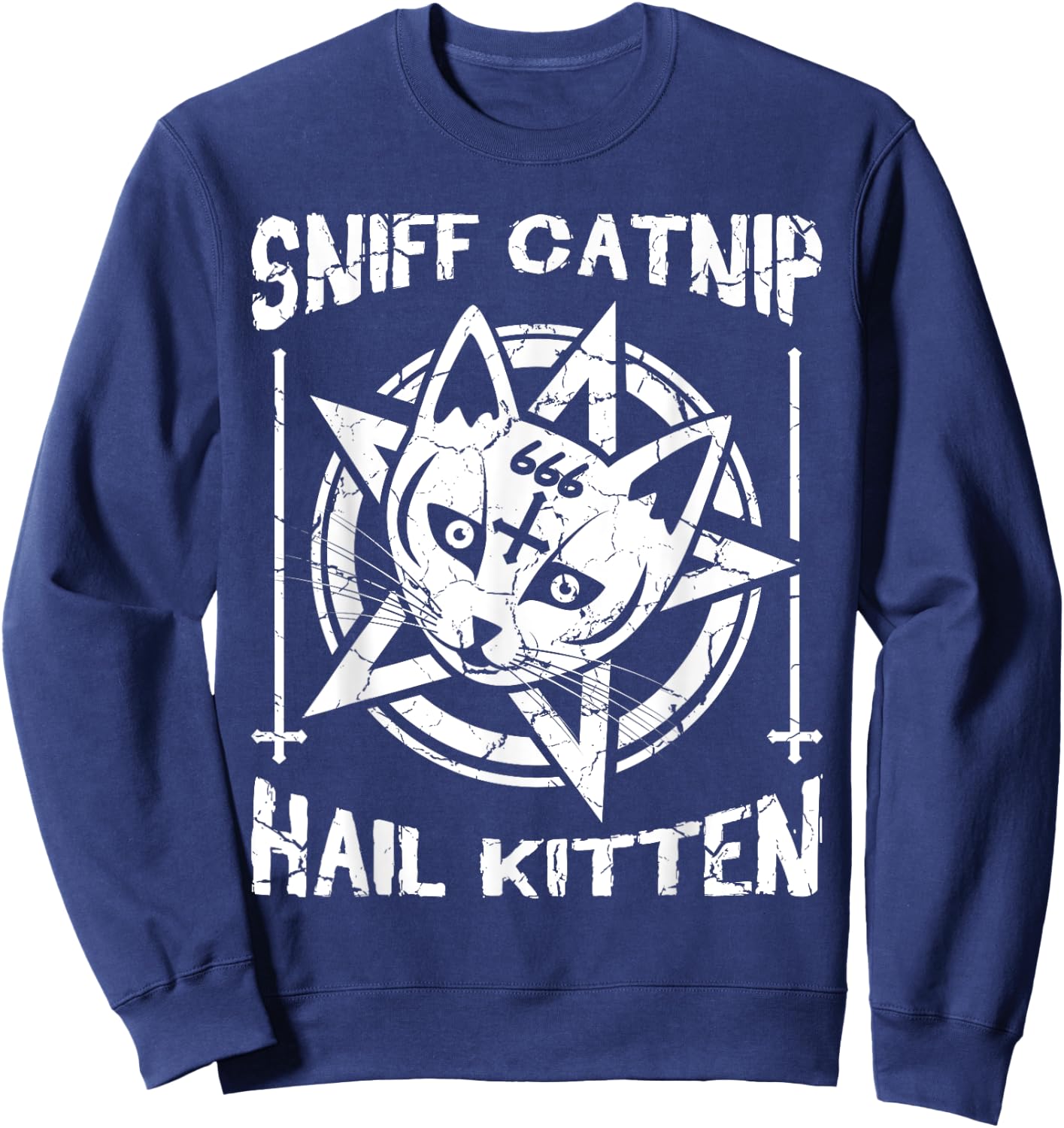 Sniff Catnip Hail Kitten Death Metal Cat Black Heavy Rock Men Women Sweatshirt - Sweatshirt | Navy