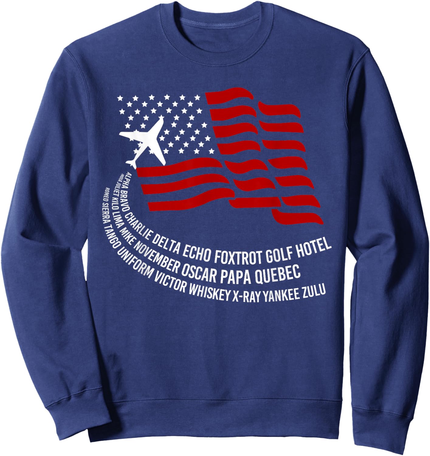 Phonetic Alphabet | American Pilot Airplane USA Flag Shirt Women Men Sweatshirt - Sweatshirt | Navy