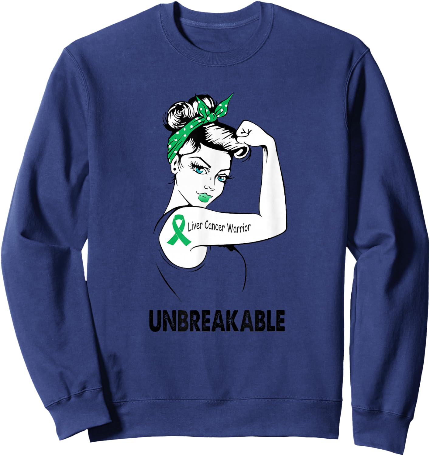 Liver Cancer Warrior Unbreakable Gift Awareness Sweatshirt - Sweatshirt | Navy