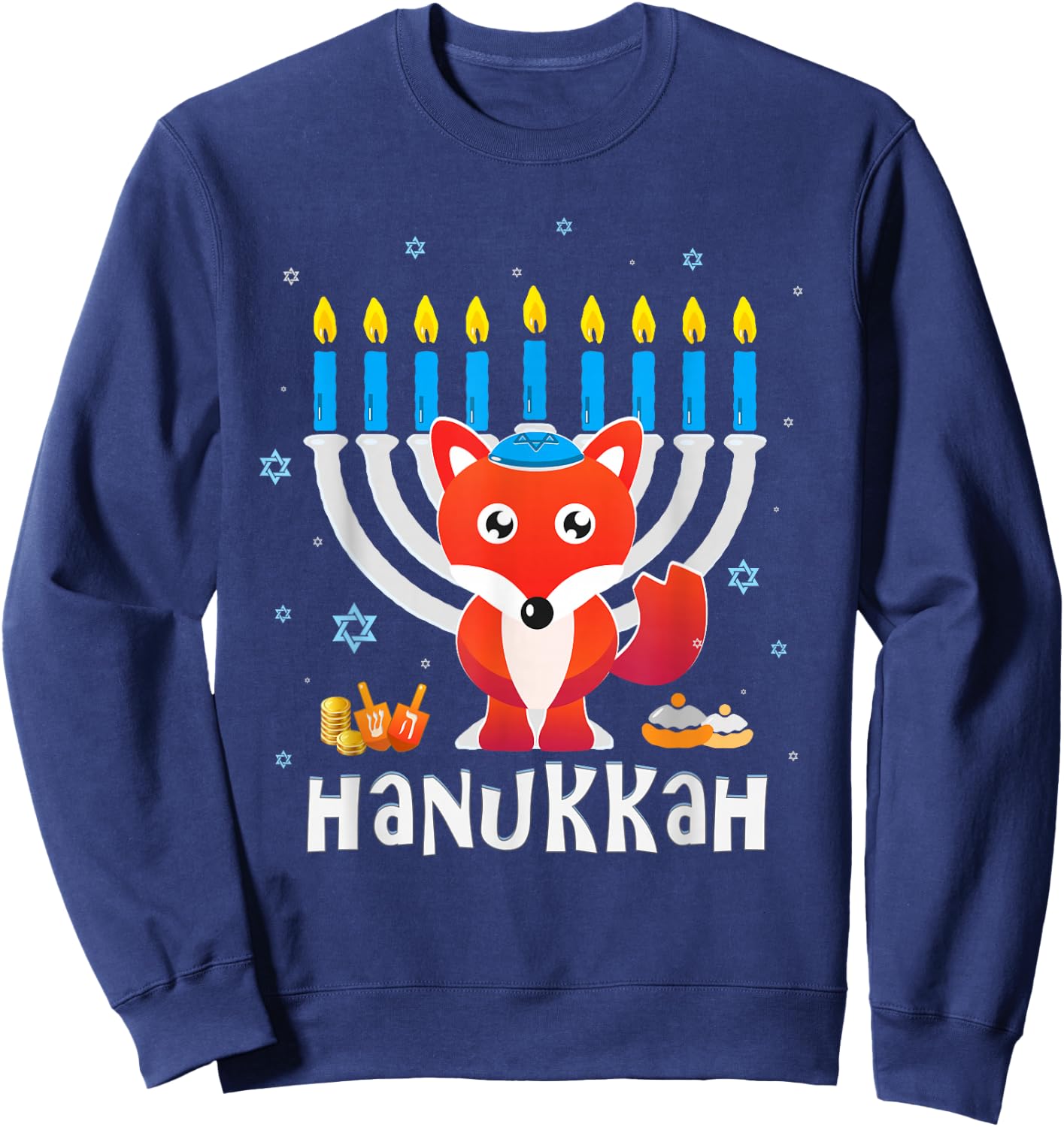 Hanukkah Love Fox with Menorah for Jewish Christmas Holiday Sweatshirt - Sweatshirt | Navy