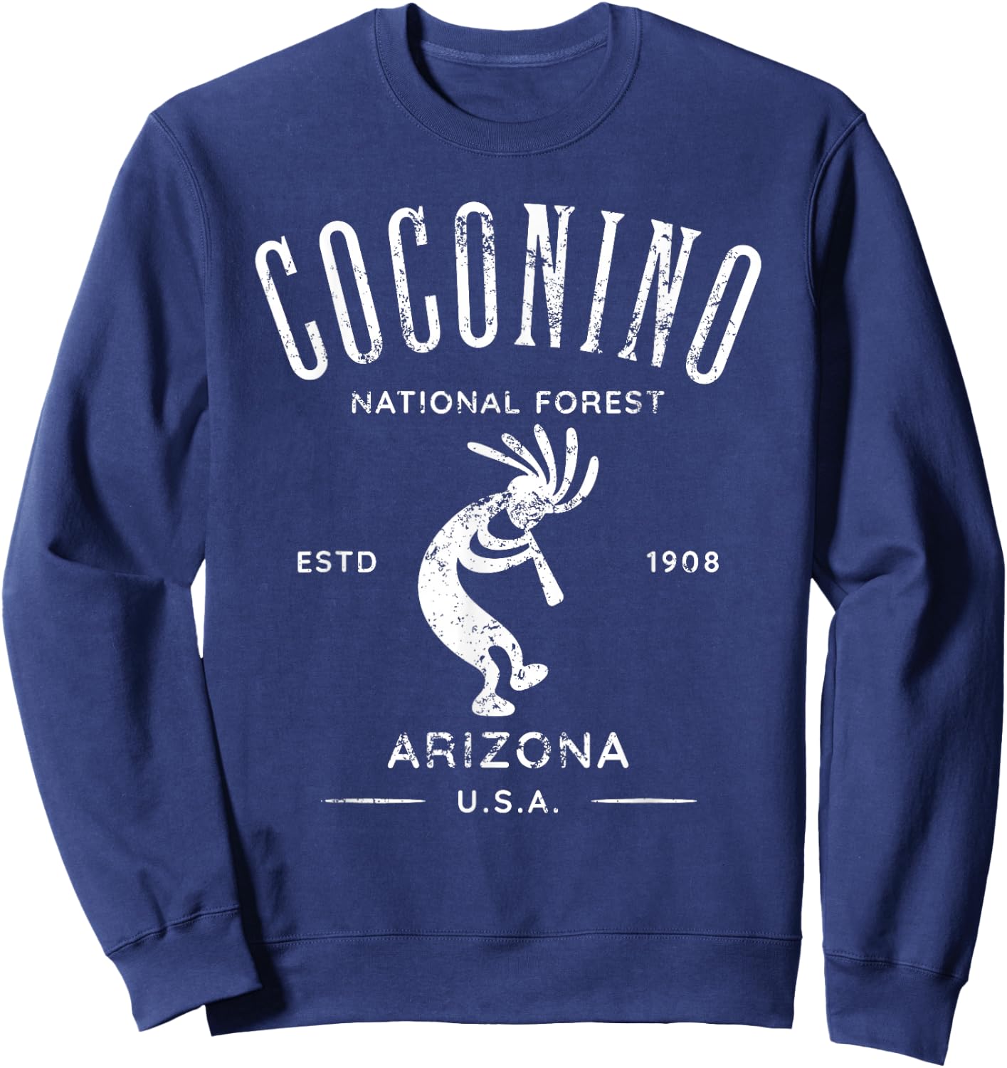 Coconino National Forest Arizona Kokopelli Distressed Design Sweatshirt - Sweatshirt | Navy