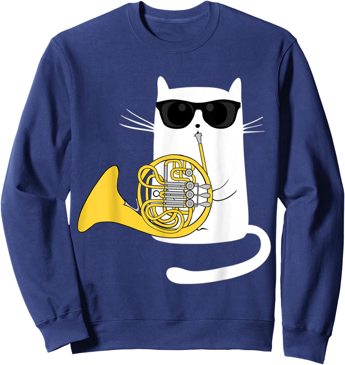Jazz Cat Playing French Horn - Cool Smooth Sweatshirt - Sweatshirt | Navy