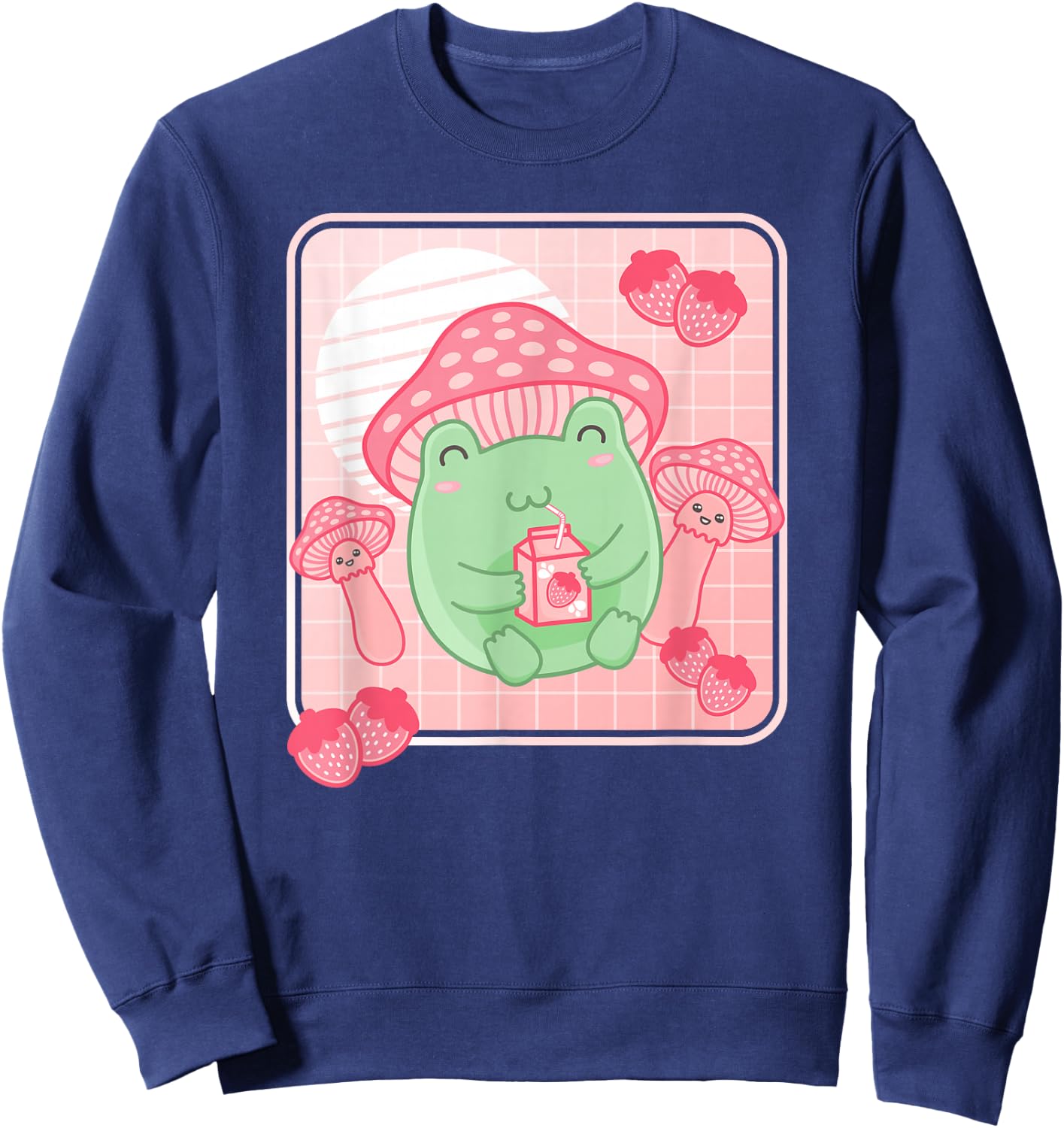 Kawaii Frog Pink Strawberry Milk Mushroom Women Girls Sweatshirt - Sweatshirt | Navy