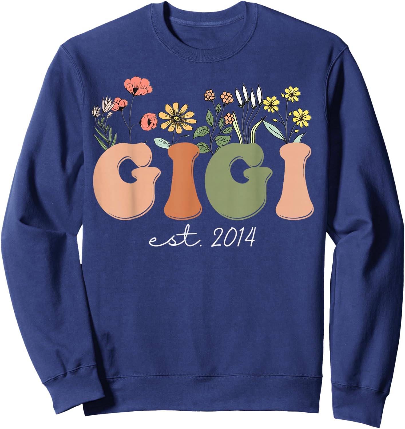 Soon To Be Gigi Est 2014 Wildflowers Pregnancy Announcement Sweatshirt - Sweatshirt | Navy