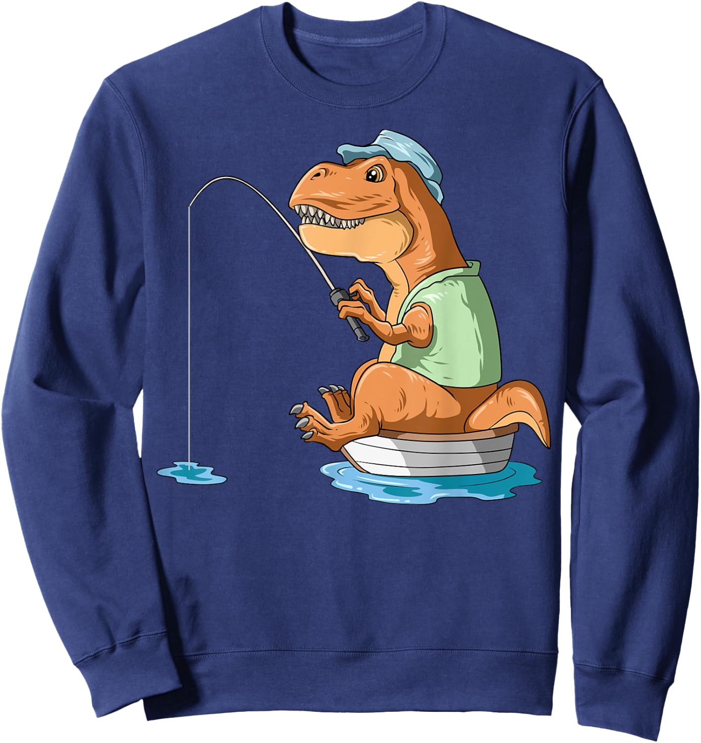 Dinosaur Fishing T-Rex Fisherman Boat Camping Fishing Lovers Sweatshirt - Sweatshirt | Navy