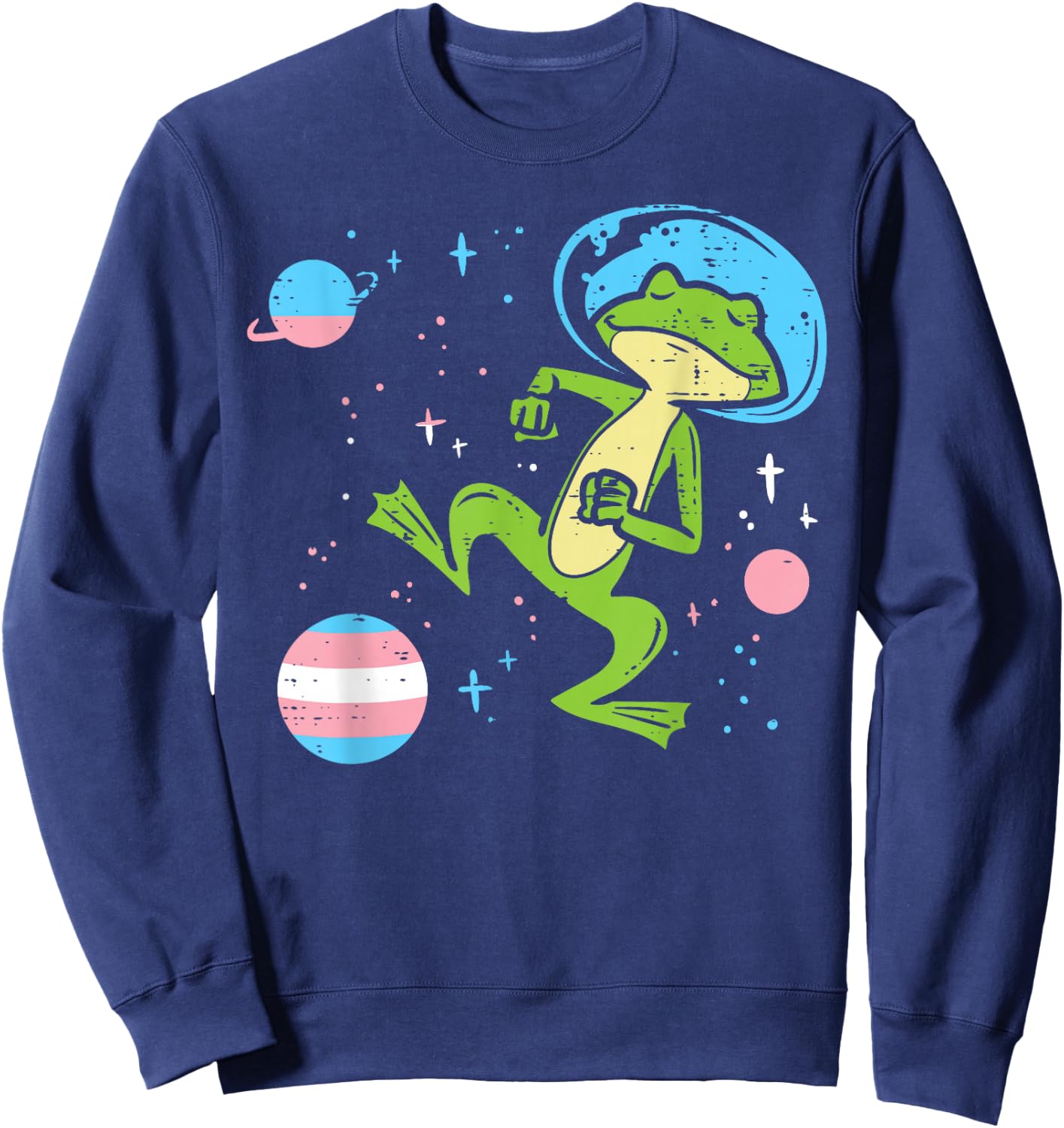 Dancing Astronaut Frog Transgender Planets Trans Pride Flag Sweatshirt - Sweatshirt | Navy