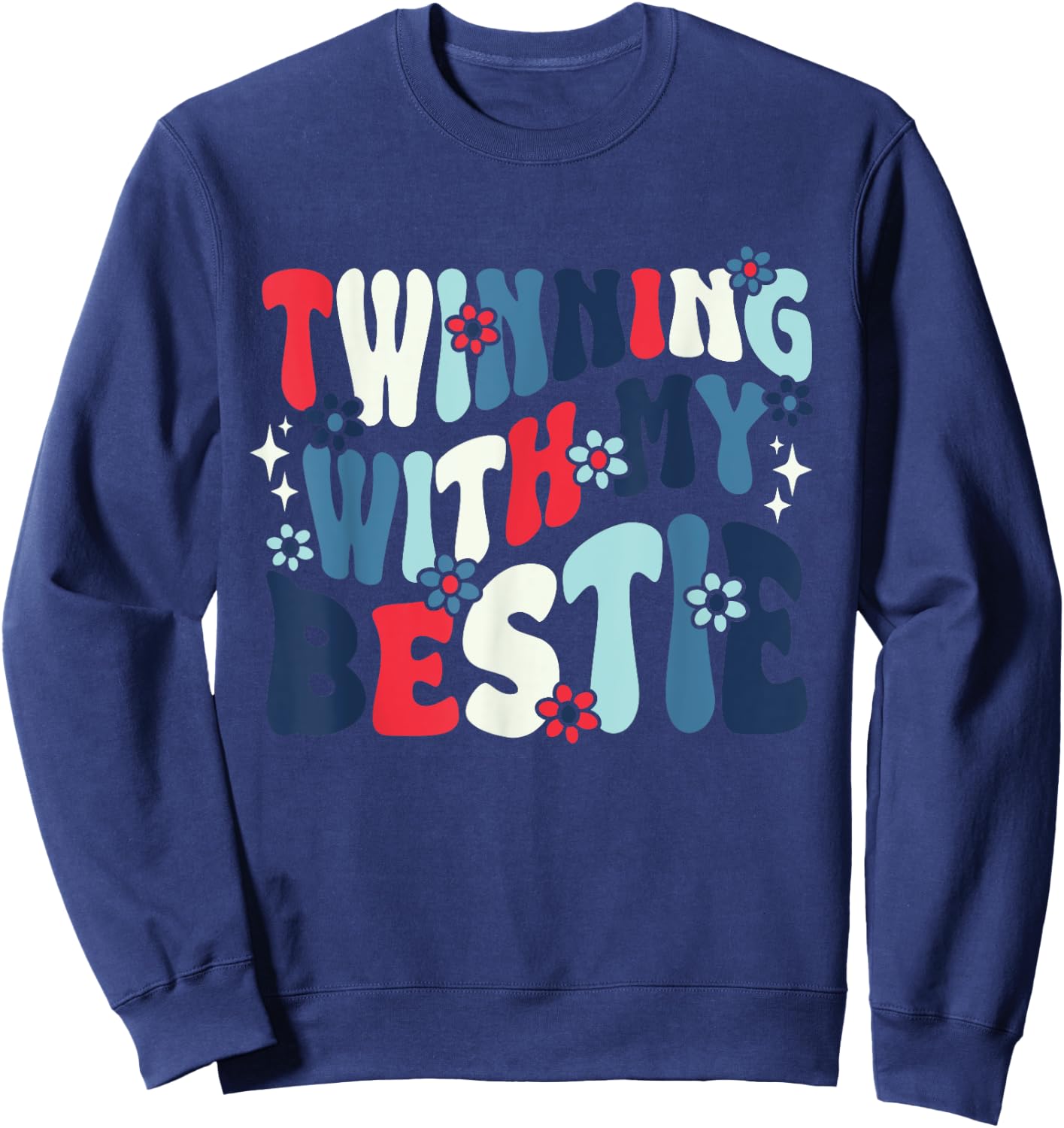 Retro Twins Day Twinning With My Bestie Friend Matching Twin Sweatshirt - Sweatshirt | Navy