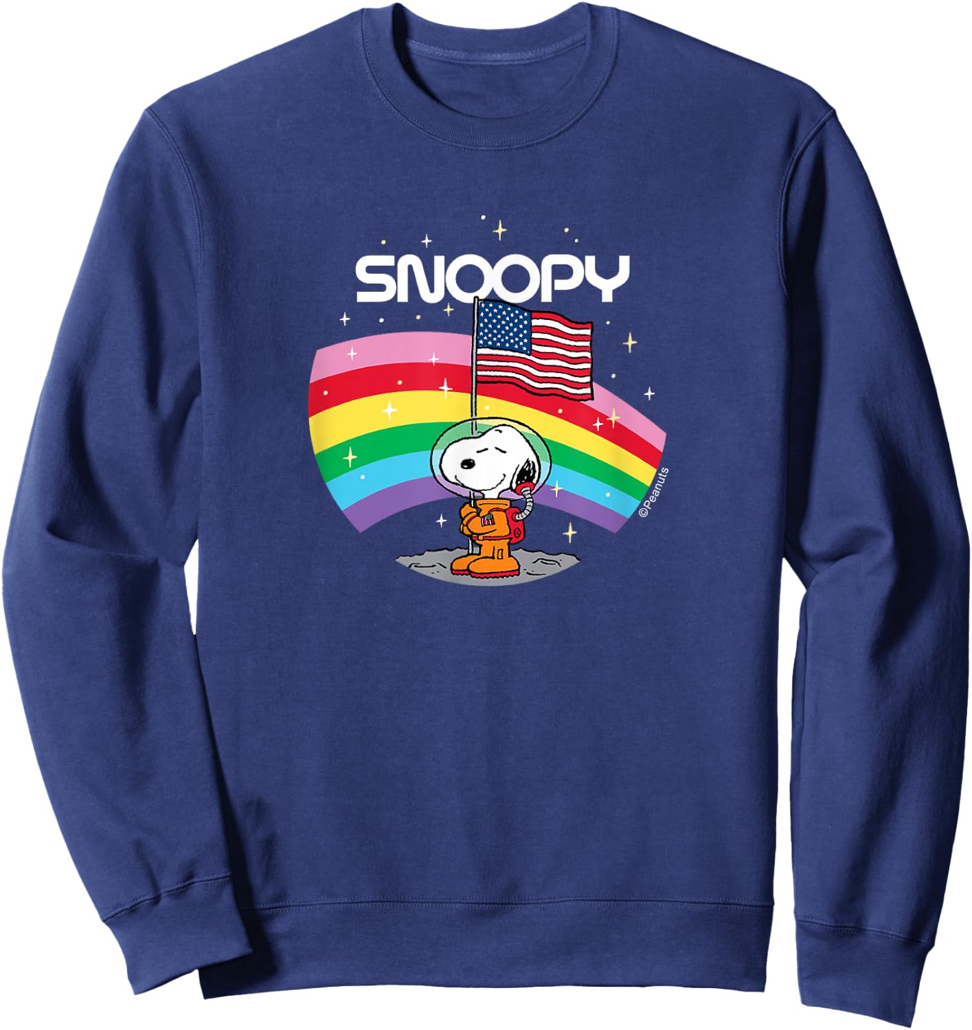Peanuts - Snoopy Rainbow Space Beagle Badge with USA Flag Sweatshirt - Sweatshirt | Navy
