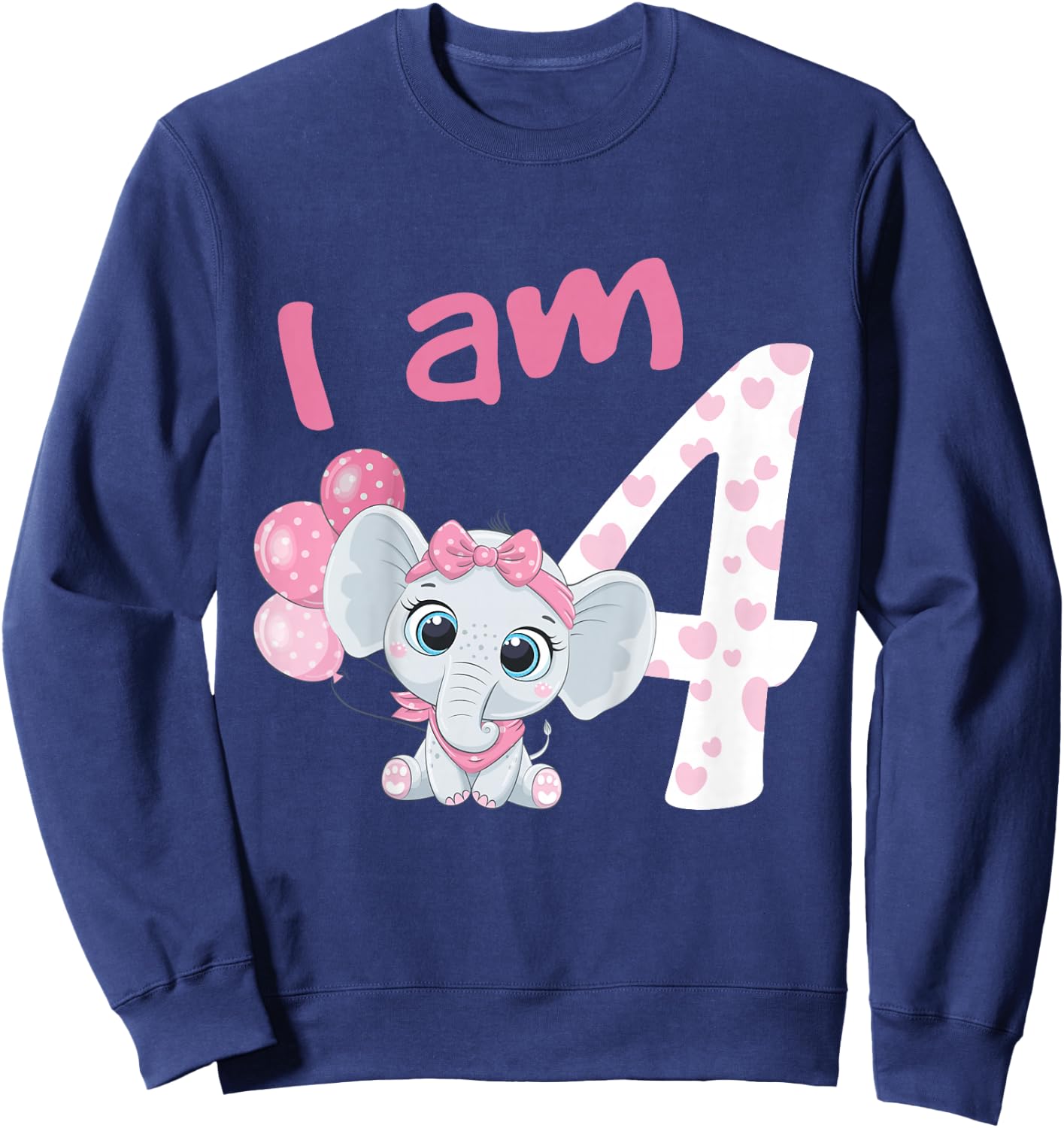4th Birthday Shirt Girls Elephant Girl Birthday 4 Years Old Sweatshirt - Sweatshirt | Navy