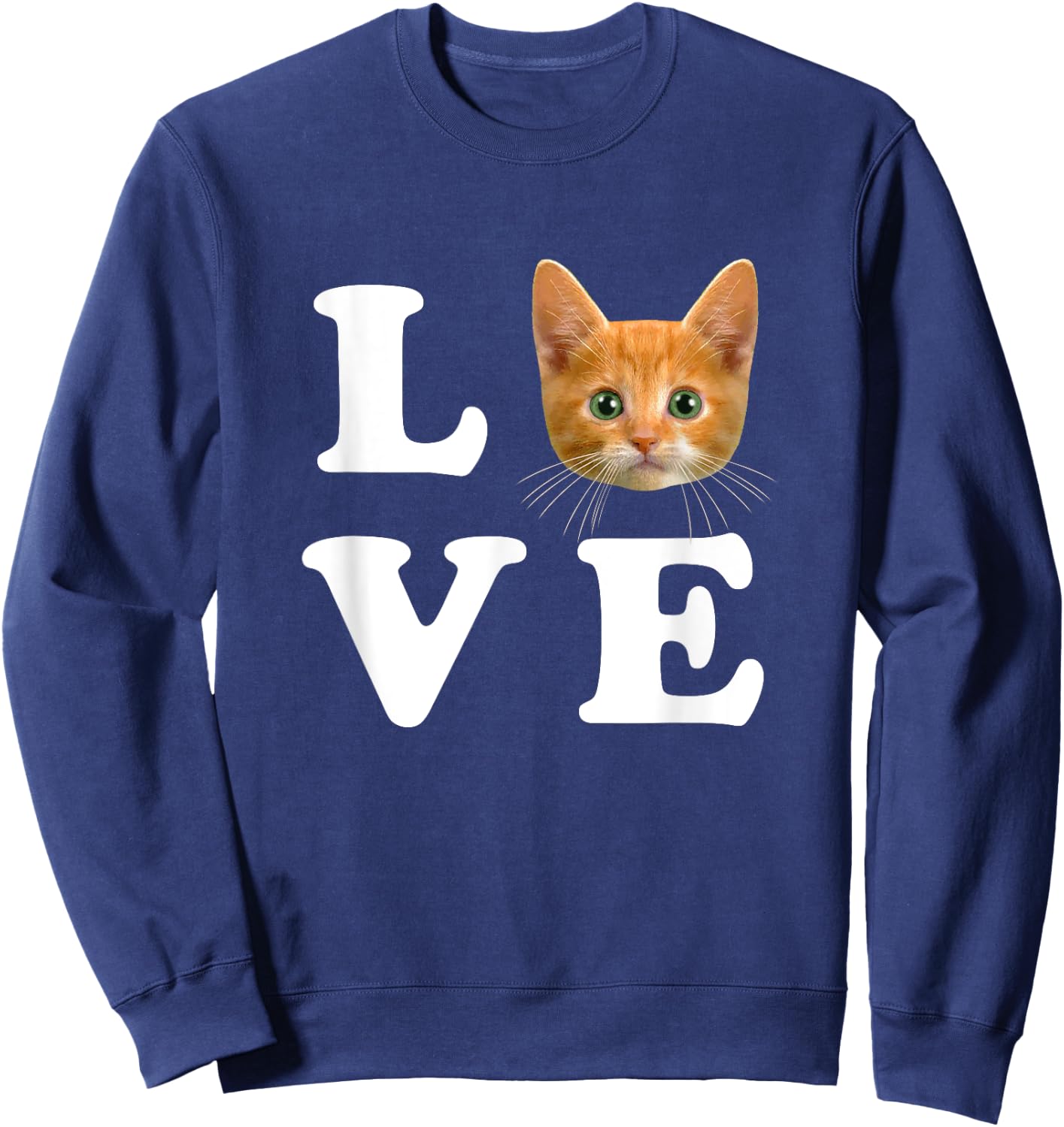 LOVE Orange Kitty Kitten I Heart Love Cats Women Girls Kids Sweatshirt - Sweatshirt | Navy