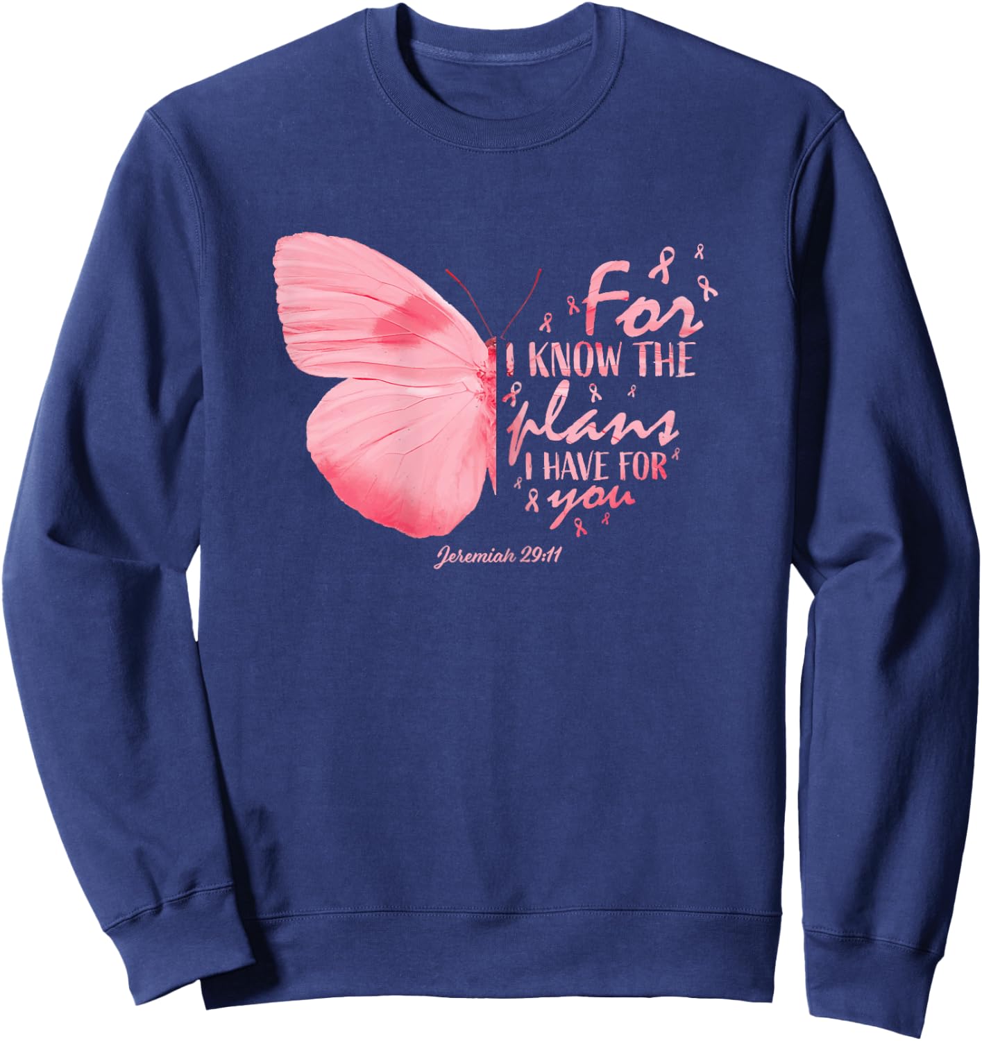 Pink Butterfly Breast Cancer Christian Religious Gifts Mom Sweatshirt - Sweatshirt | Navy