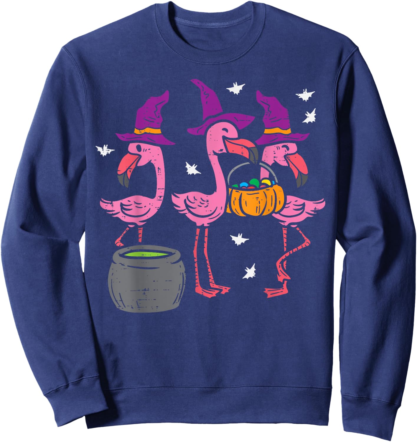 Witch Flamingos Animal Bird Flamingoween Halloween Women Sweatshirt - Sweatshirt | Navy