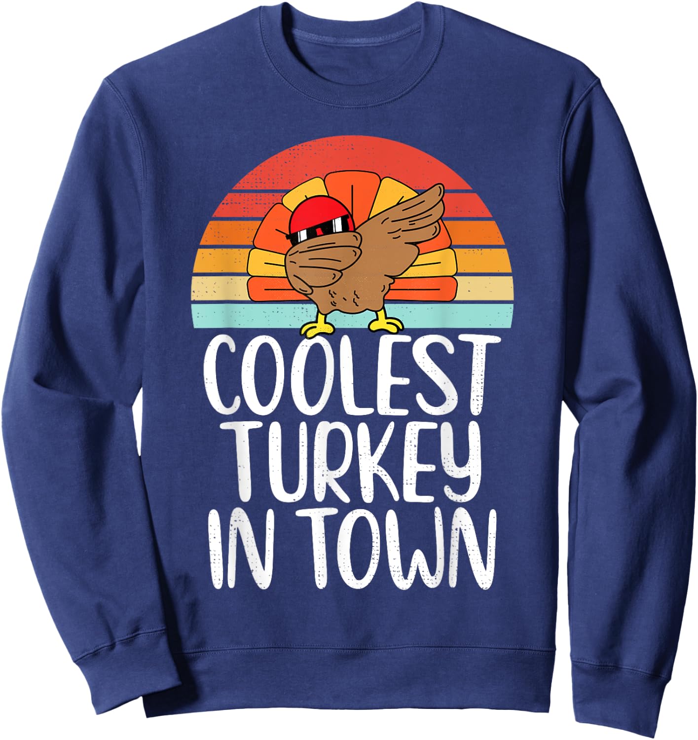 Coolest Turkey In Town Dabbing Turkey Thanksgiving Day Boys Sweatshirt - Sweatshirt | Navy