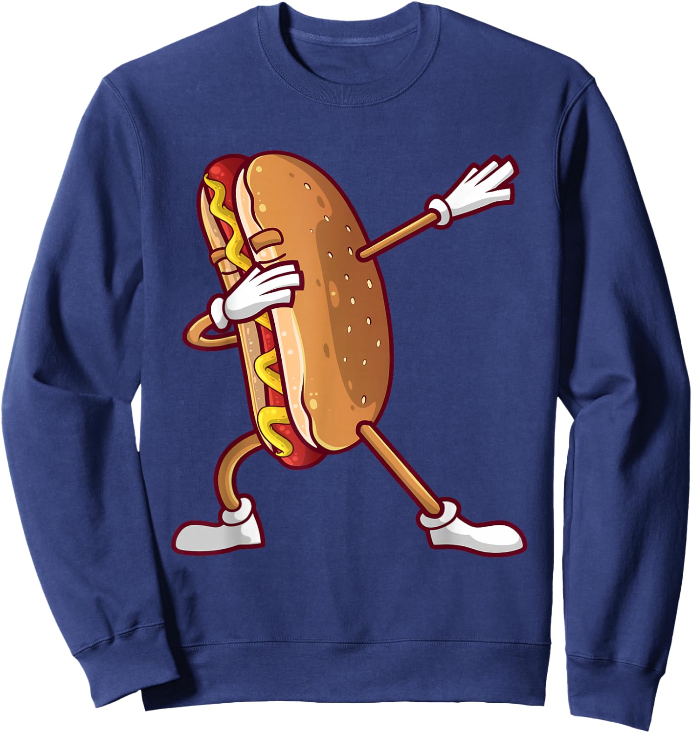 Cute Dabbing Hot Dog Design for Kids Men Women Dancing Food Small Sweatshirt - Sweatshirt | Navy