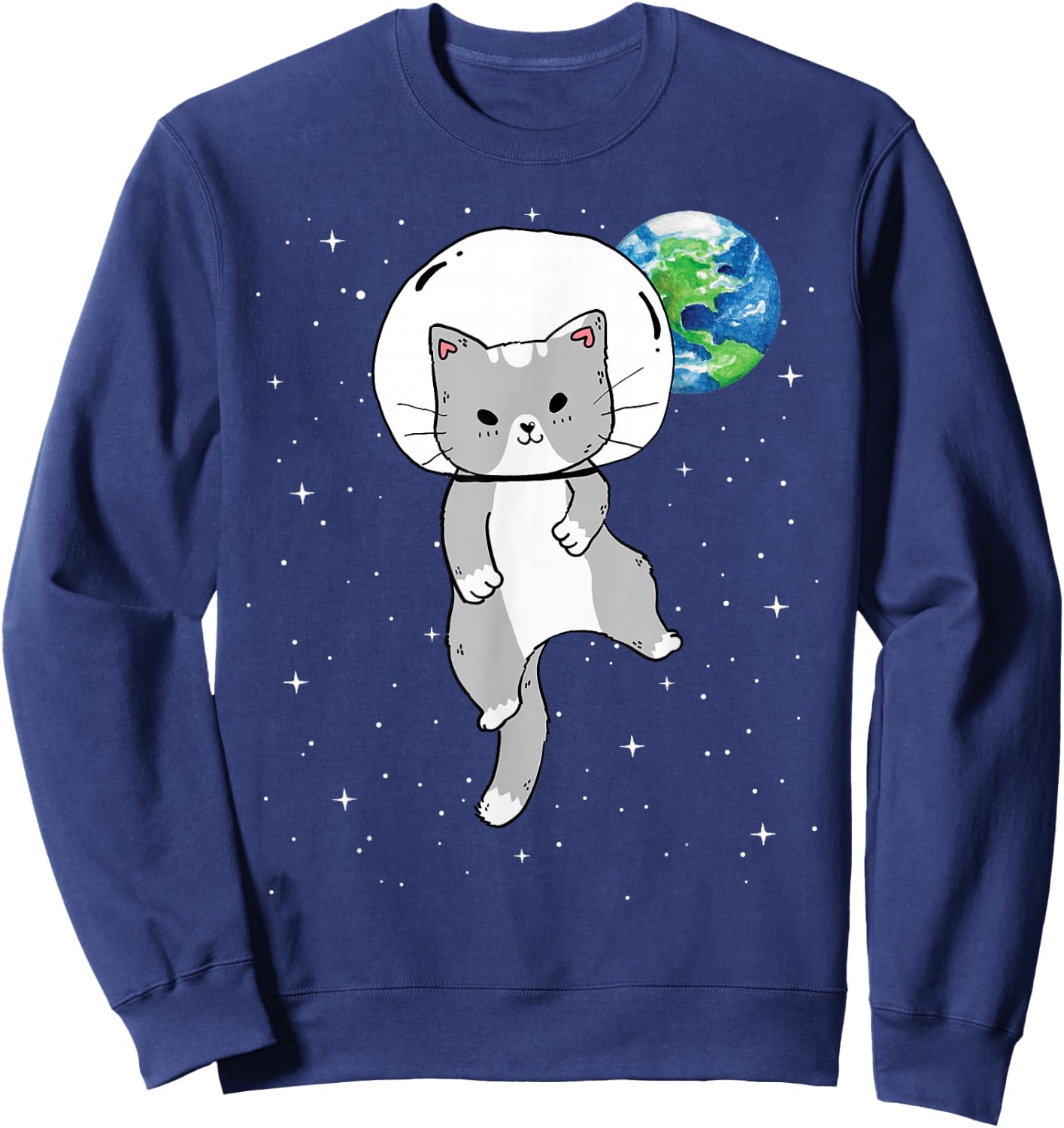 Funny Cute Cat in Space Catstronaut Milky Way Galaxy Earth Women Kids Sweatshirt - Sweatshirt | Navy