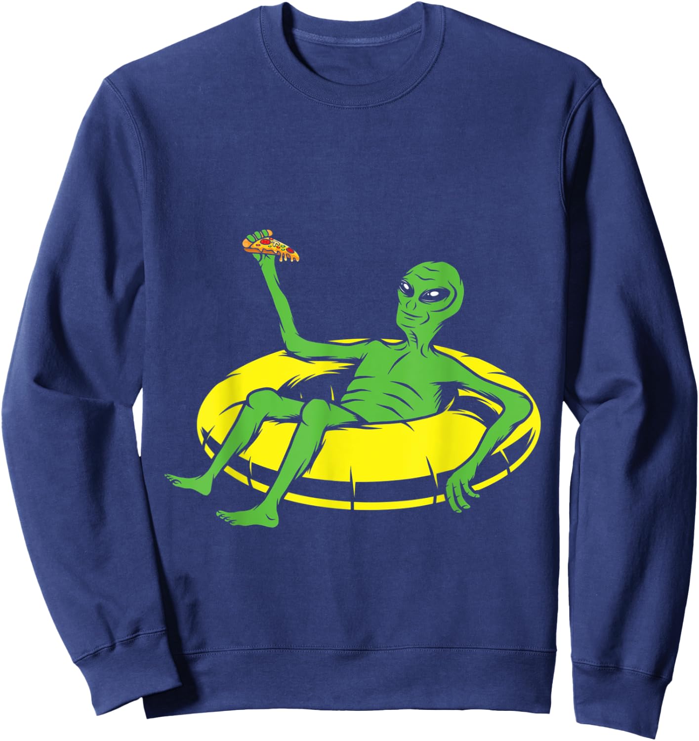 Funny Alien Eating Pizza In Swimming Pool Sweatshirt - Sweatshirt | Navy
