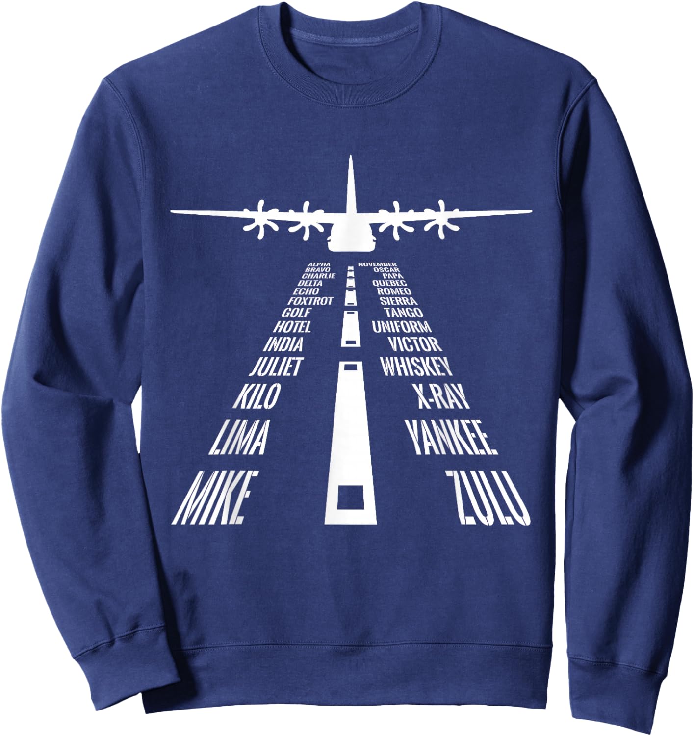 THE SALTY VETERAN C-130 Hercules Pilot Phonetic Alphabet Runway Flying C130 Black Sweatshirt - Sweatshirt | Navy