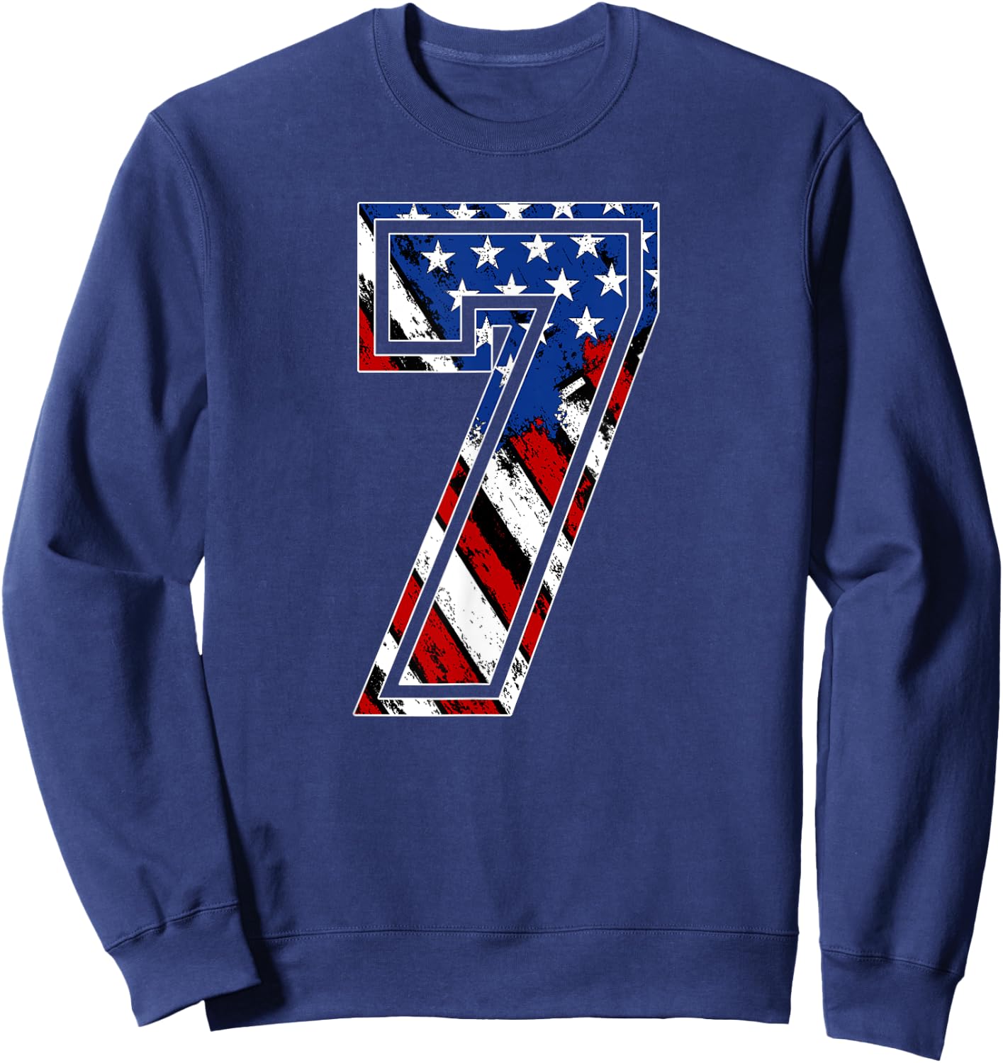 Number 7 Red White and Blue American Flag #7 Jersey Shirt Sweatshirt - Sweatshirt | Navy