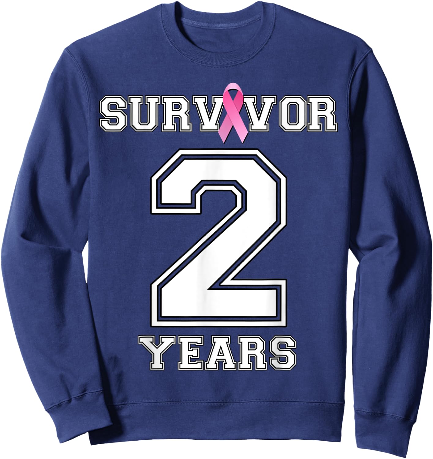2 Years Breast Cancer Survivor Gifts Pink Ribbon Sweatshirt - Sweatshirt | Navy