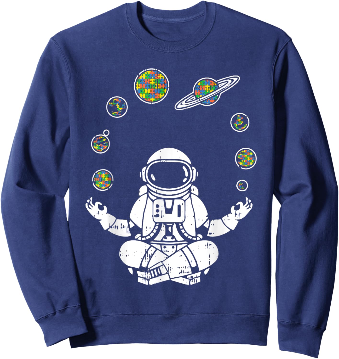Yoga Astronaut Space Planets Autism Awareness Gifts For Mom Sweatshirt - Sweatshirt | Navy
