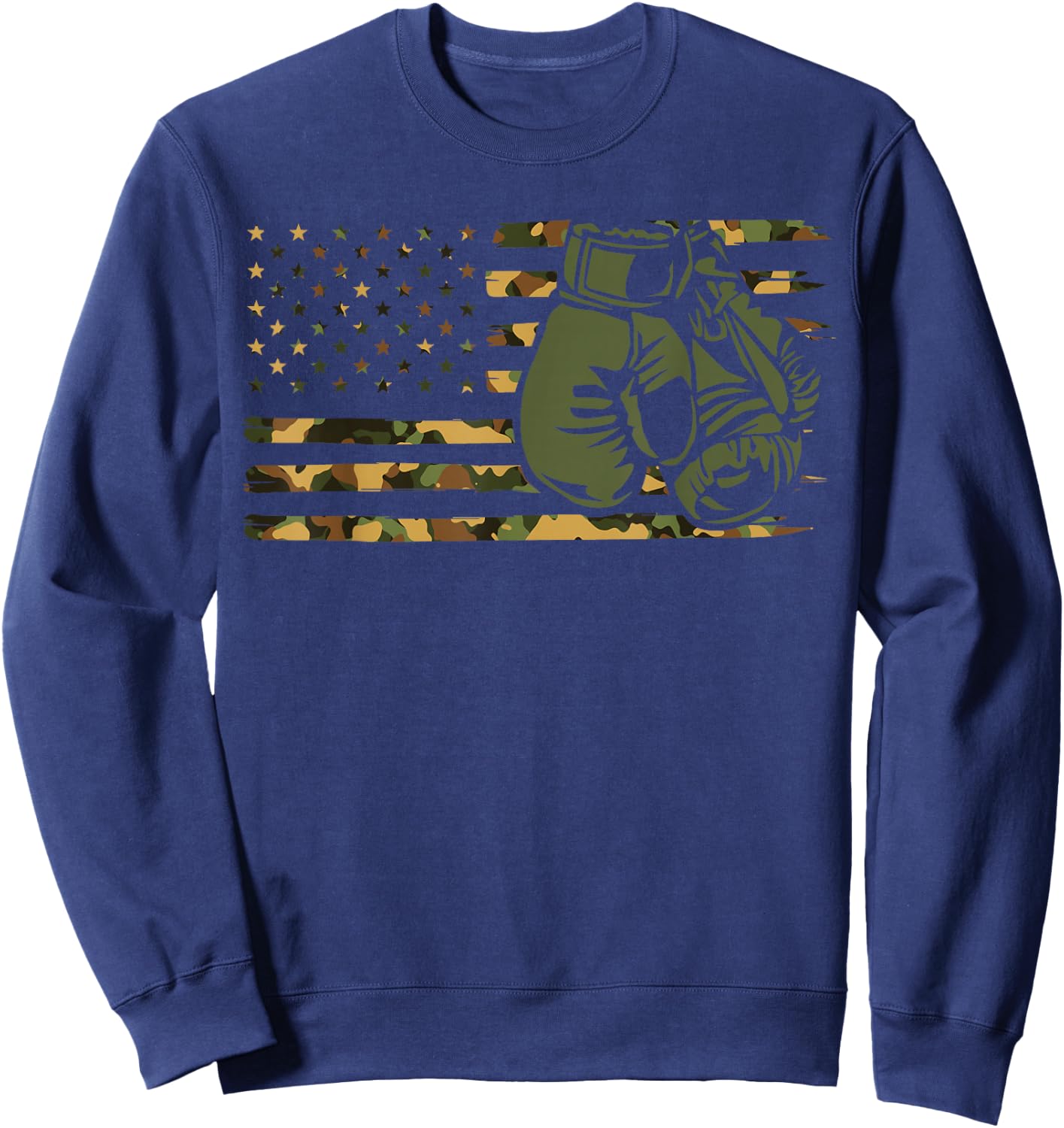 Camo Boxing USA Flag for Boxer - American Flag Boxing Sweatshirt - Sweatshirt | Navy