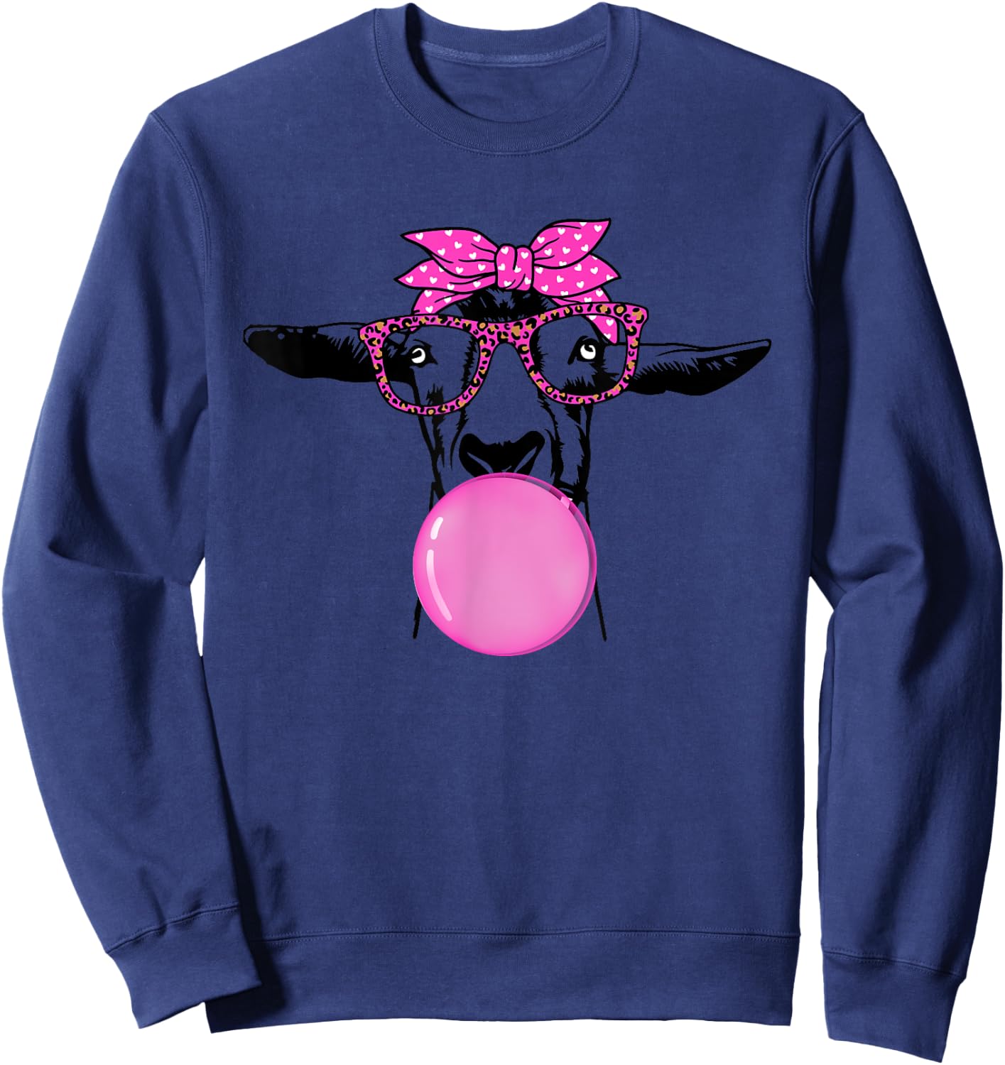 Funny Goat with Bubble Gum Bandana Glasses Sweatshirt - Sweatshirt | Navy