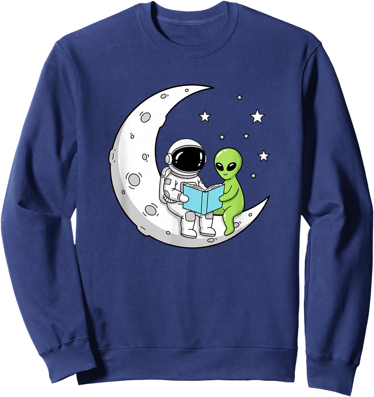 Astronaut and Alien Reading On Moon Space Book Lover Sci Fi Sweatshirt - Sweatshirt | Navy