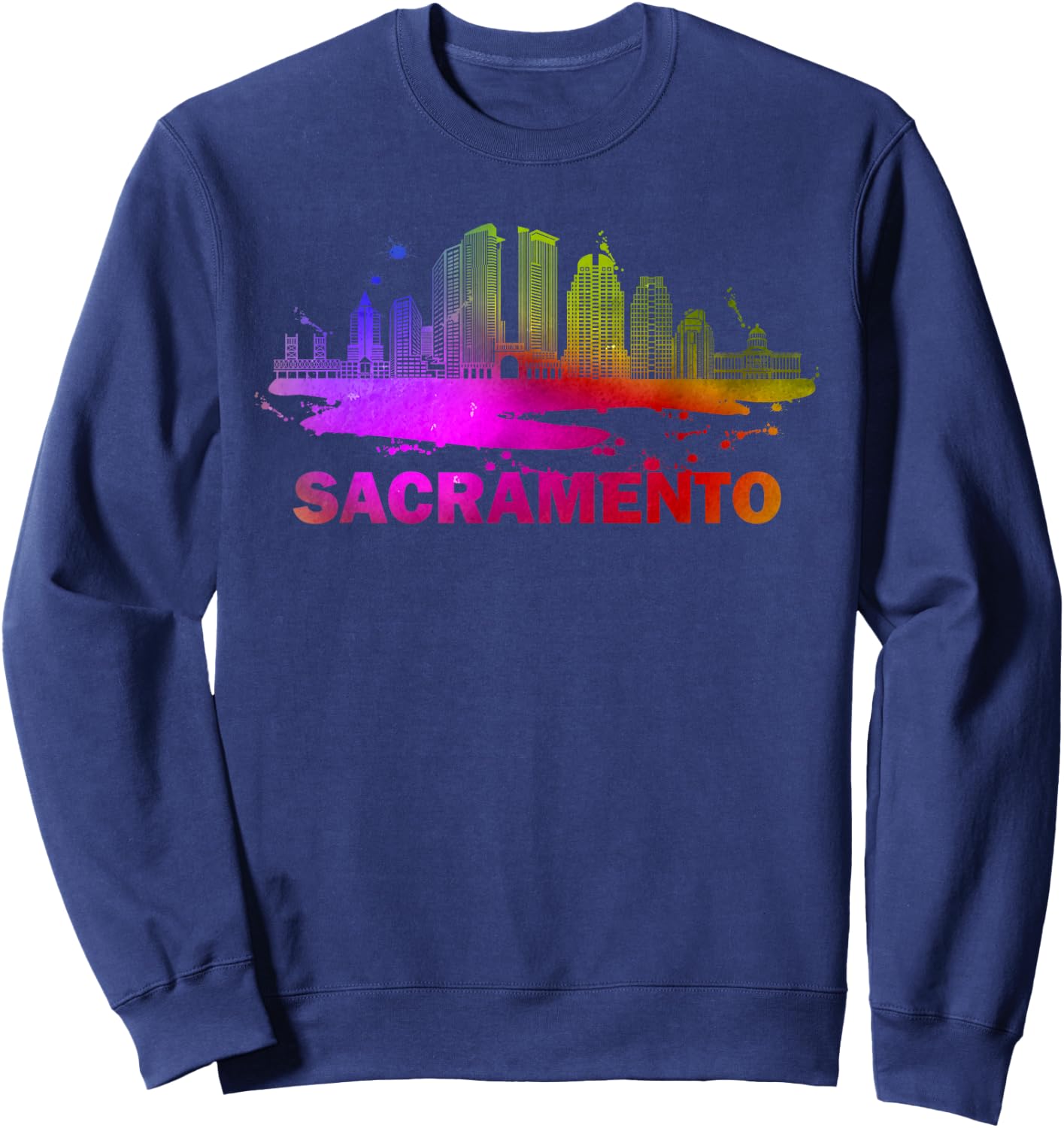 Colorful Sacramento Cityscape Souvenir - Sacramento Skyline Sweatshirt - Sweatshirt | Navy