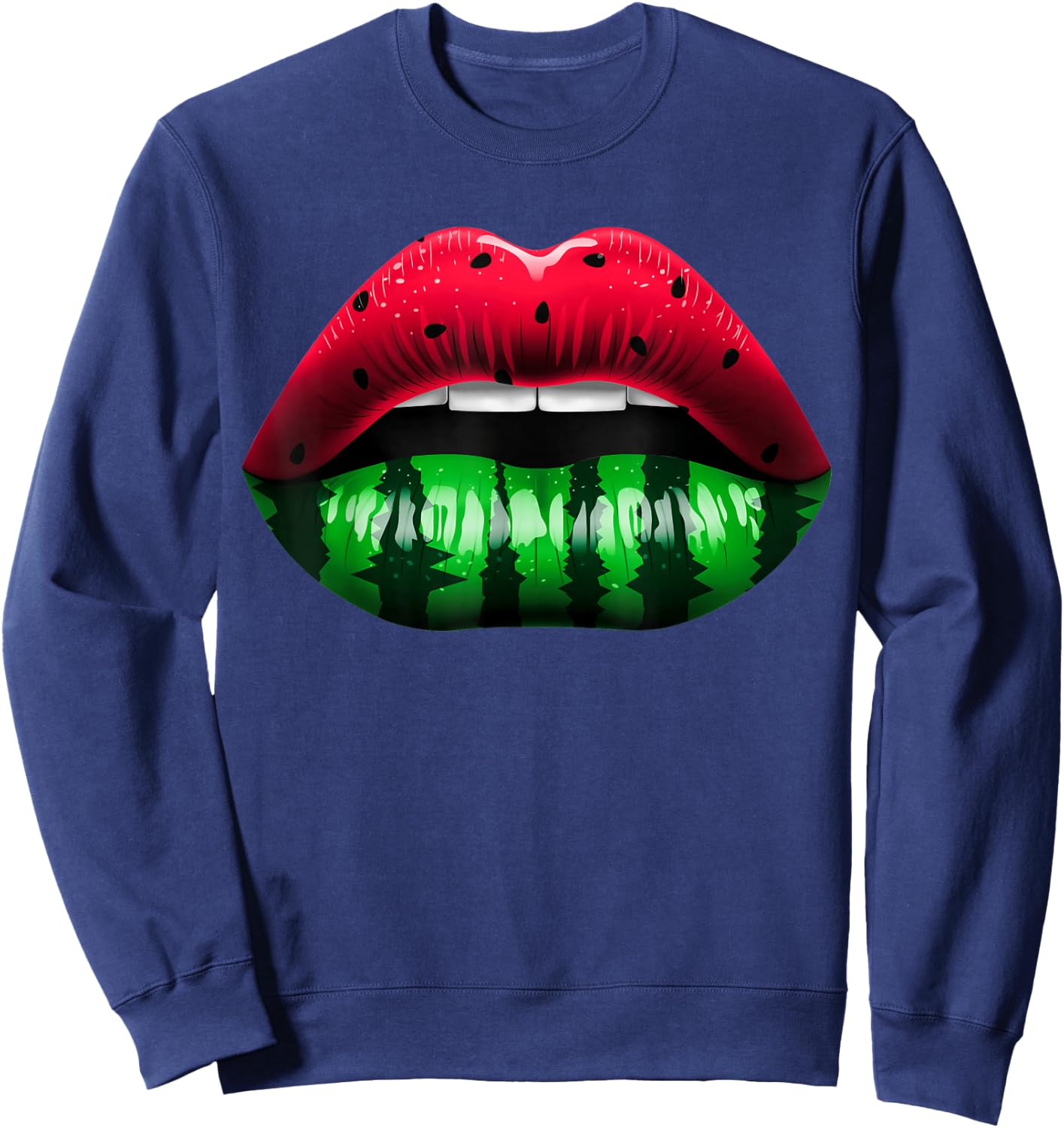 Watermelon Lips Funny Watermelon Day Women Sexy Lips Sweatshirt - Sweatshirt | Navy