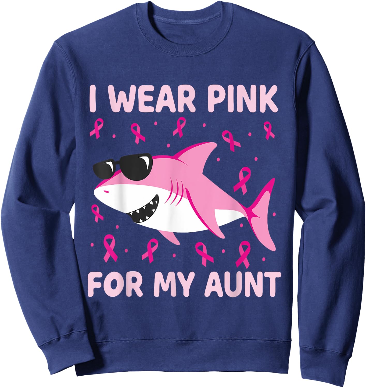 Shark I Wear Pink For My Aunt Breast Cancer Kids Boy Sweatshirt - Sweatshirt | Navy