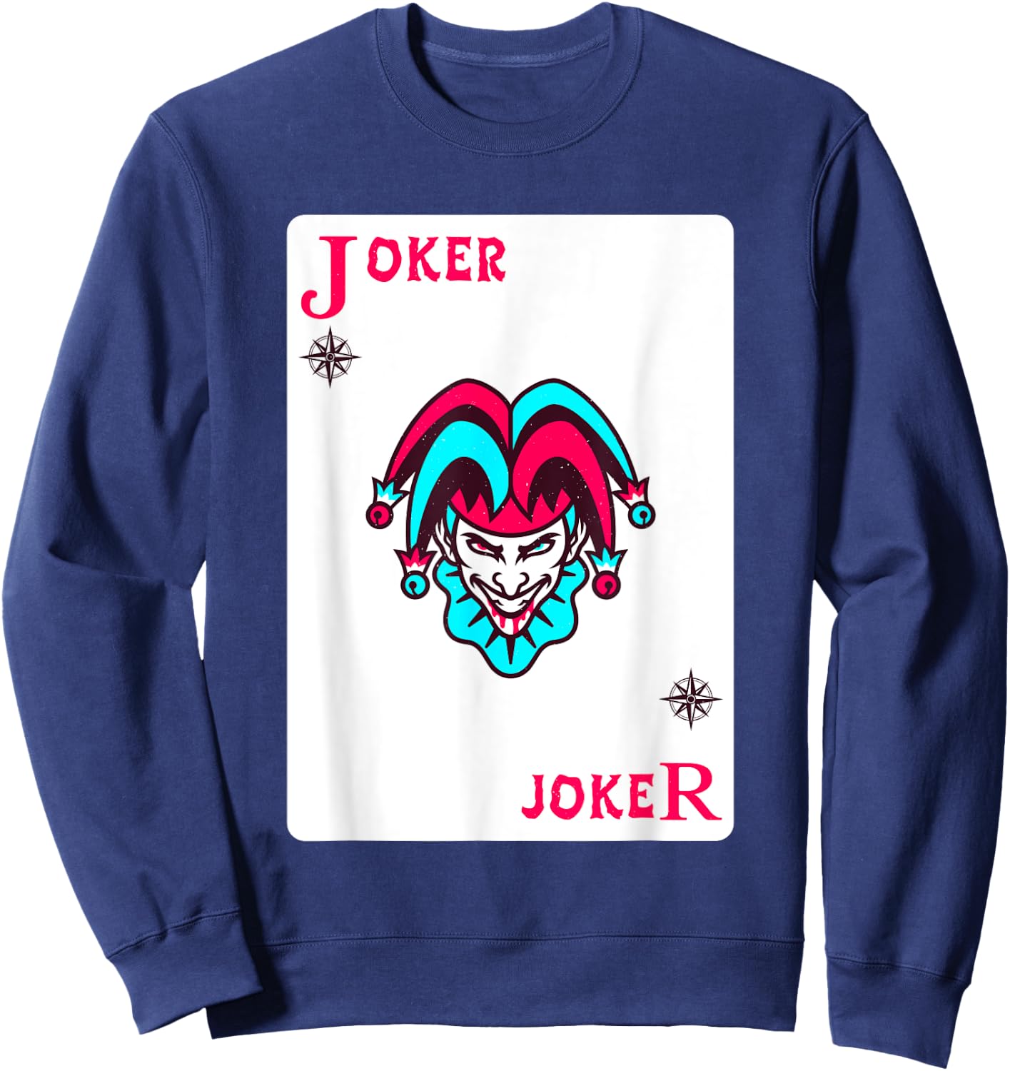 Joker Playing Card Shirt Distressed Jester Sweatshirt - Sweatshirt | Navy