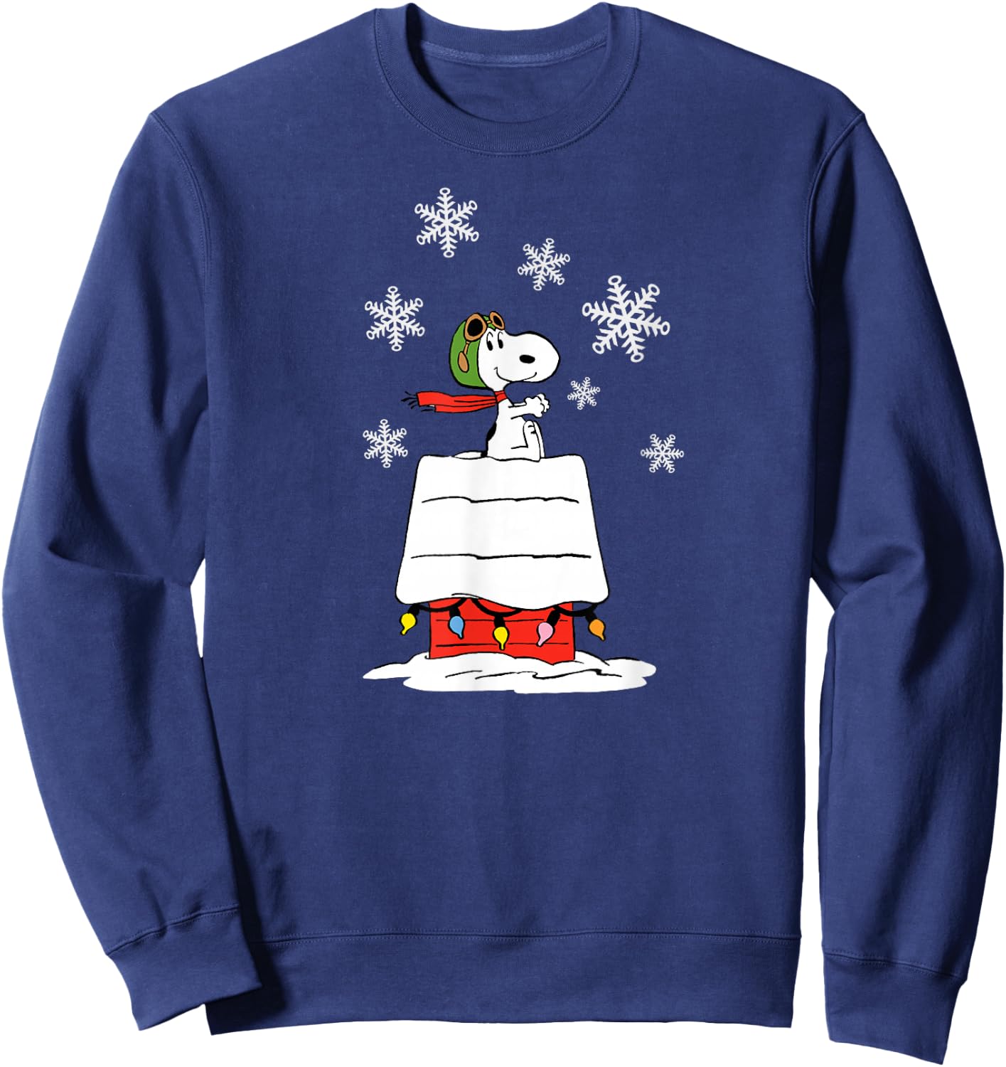 Peanuts Snoopy Flying Ace Holiday Dog House Sweatshirt - Sweatshirt | Navy