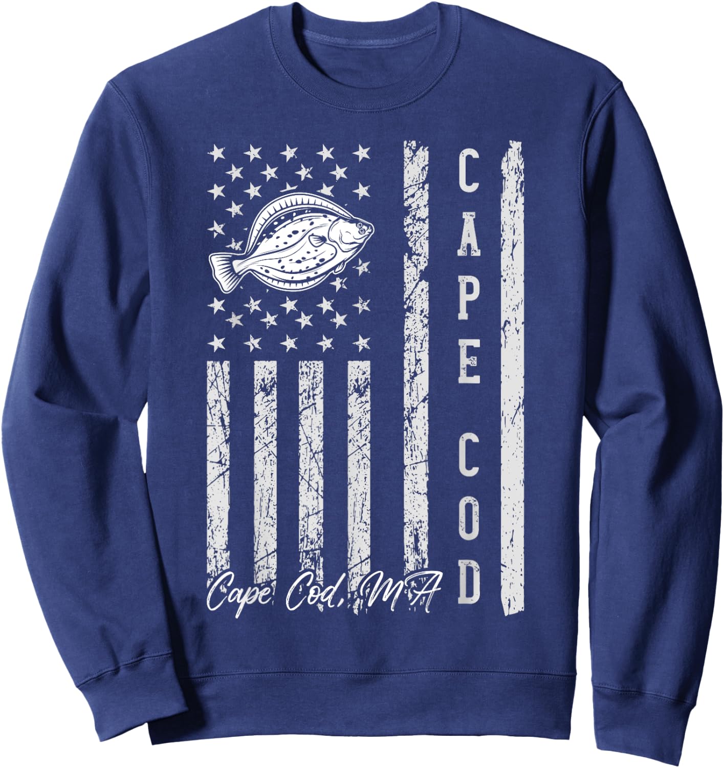 Cape Cod Massachusetts for Fluke Fishing Fishermen Sweatshirt - Sweatshirt | Navy